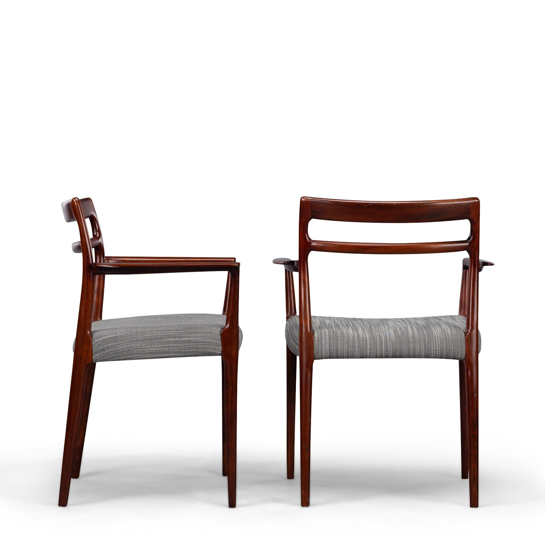 Mid-Century Modern Danish Reupholstered Rosewood Armchairs by Erling Torvits for Soro, Set of 2 For Sale