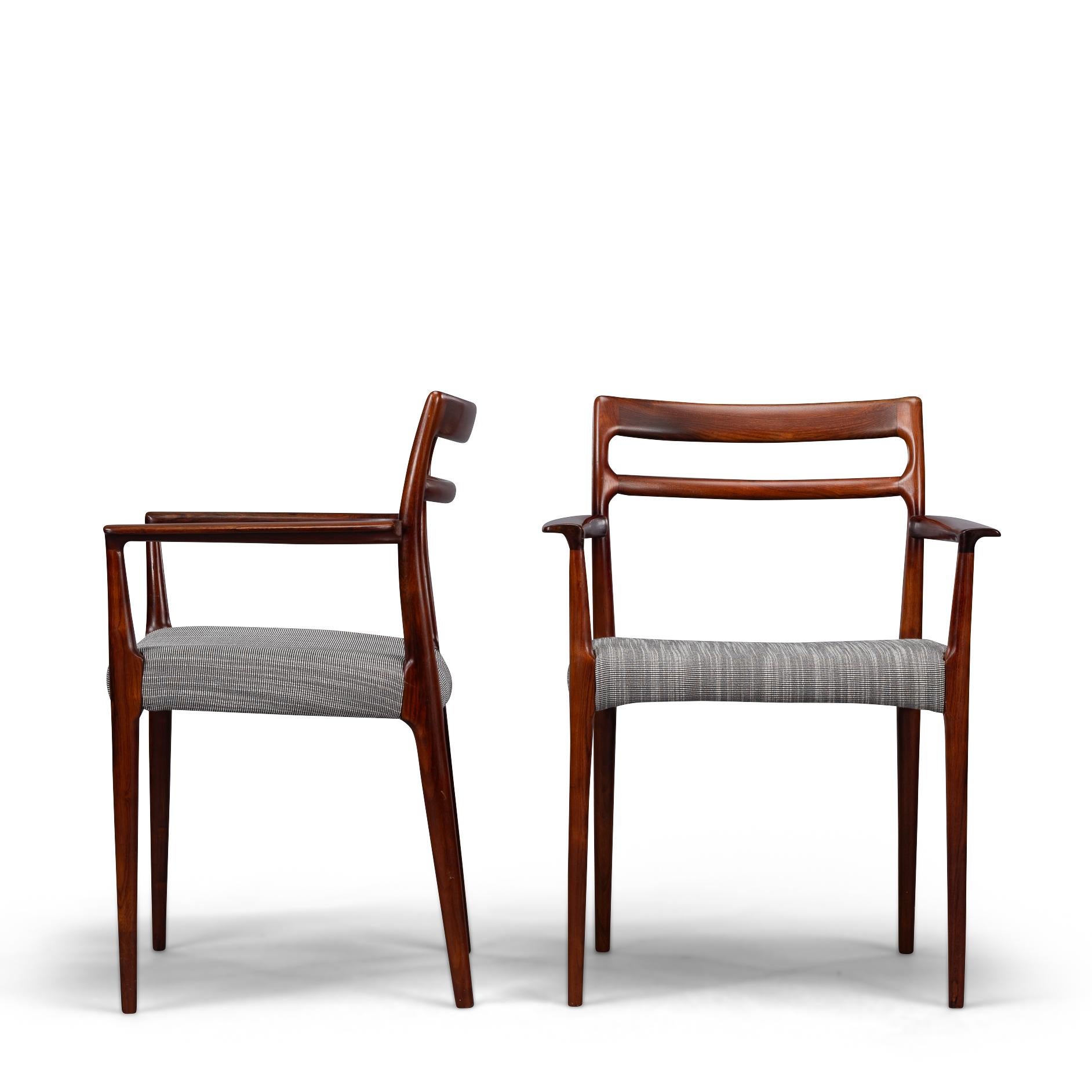 Mid-20th Century Danish Reupholstered Rosewood Armchairs by Erling Torvits for Soro, Set of 2 For Sale