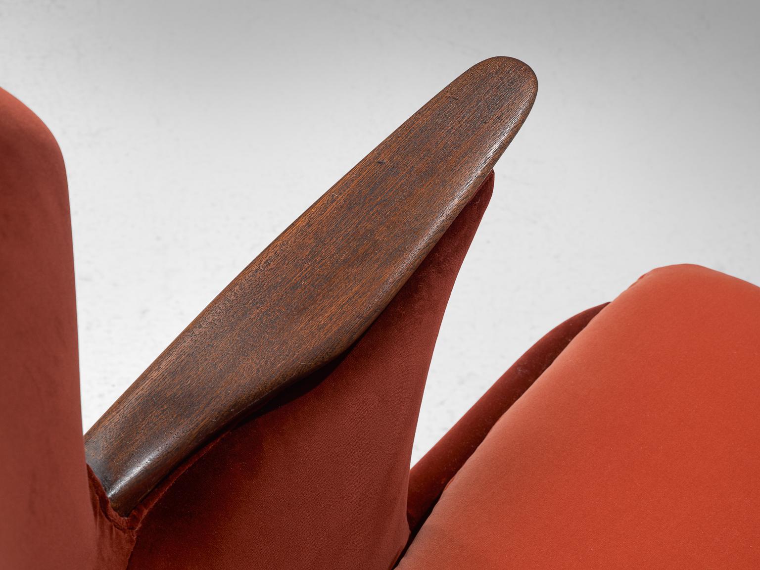 Danish Reupholstered Wing Back Chair in Vermilion Red Velvet of Dedar 2