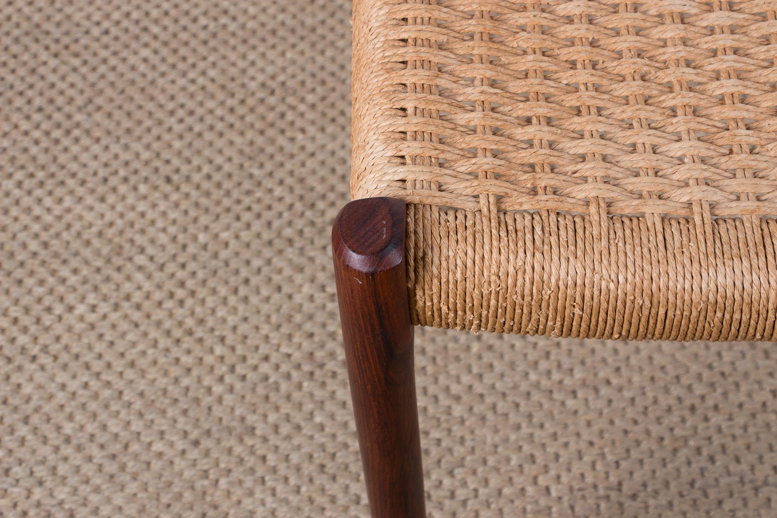 Scandinavian Modern Danish Rio Rosewood & Rope Model 80 Stool by Niels Otto Moller, 1960