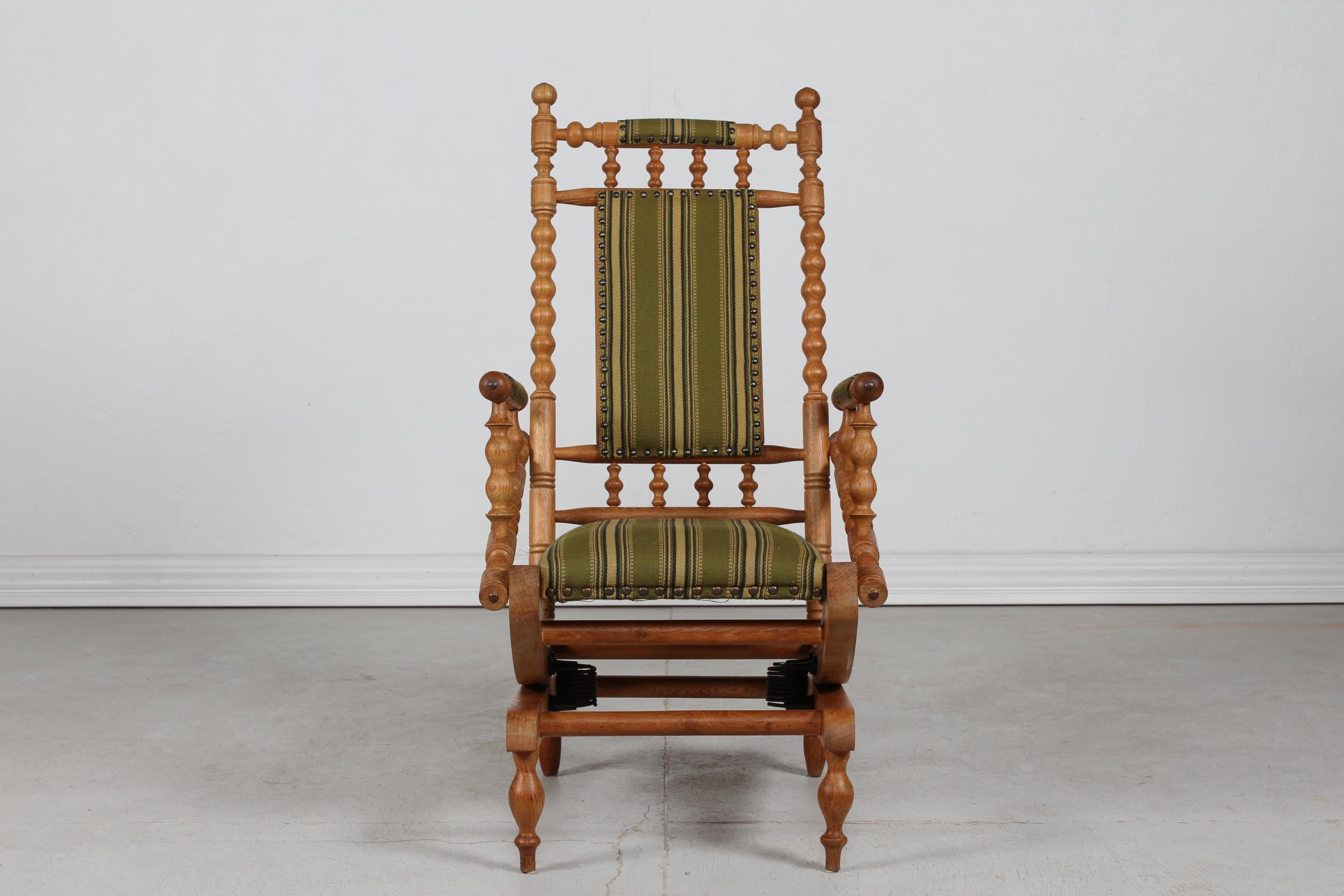 Mid-Century Modern Danish Rocking Chair in the manner of Henning Kjærnulf Solid Oak + Wool 1970s For Sale