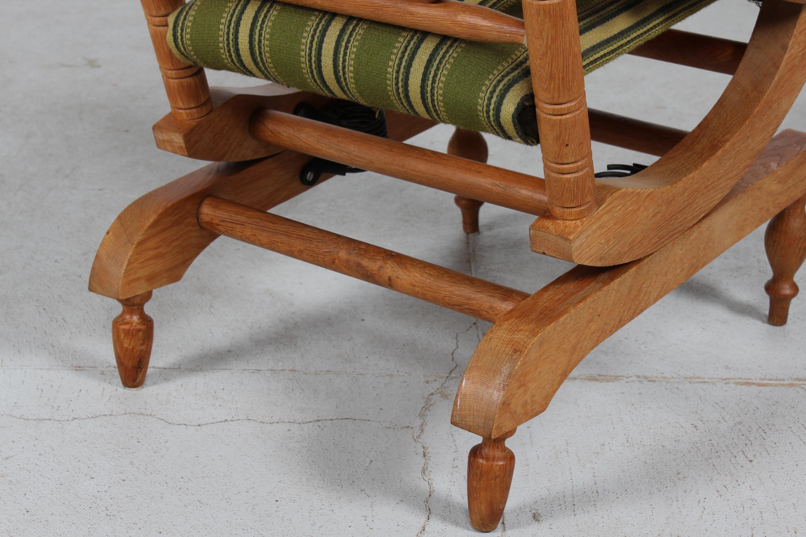 Danish Rocking Chair in the manner of Henning Kjærnulf Solid Oak + Wool 1970s For Sale 2