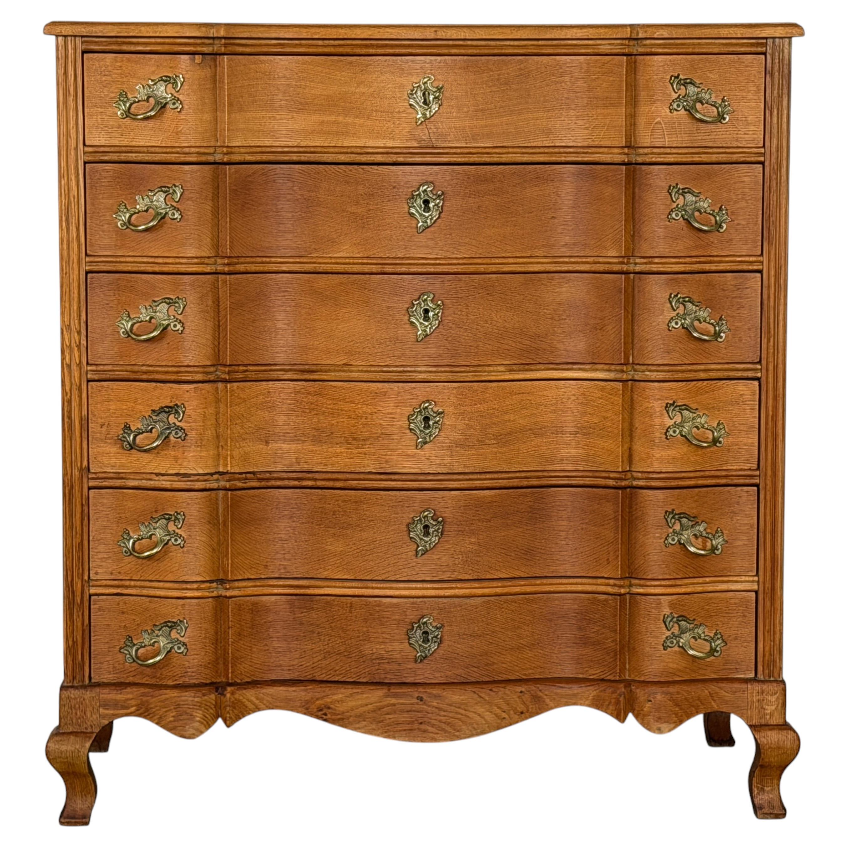 Danish Rococo Oak Serpentine Chest of Drawers, 1940s