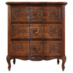 Danish Rococo Style Small Hand Carved Chest of Drawers of Oak 1940s