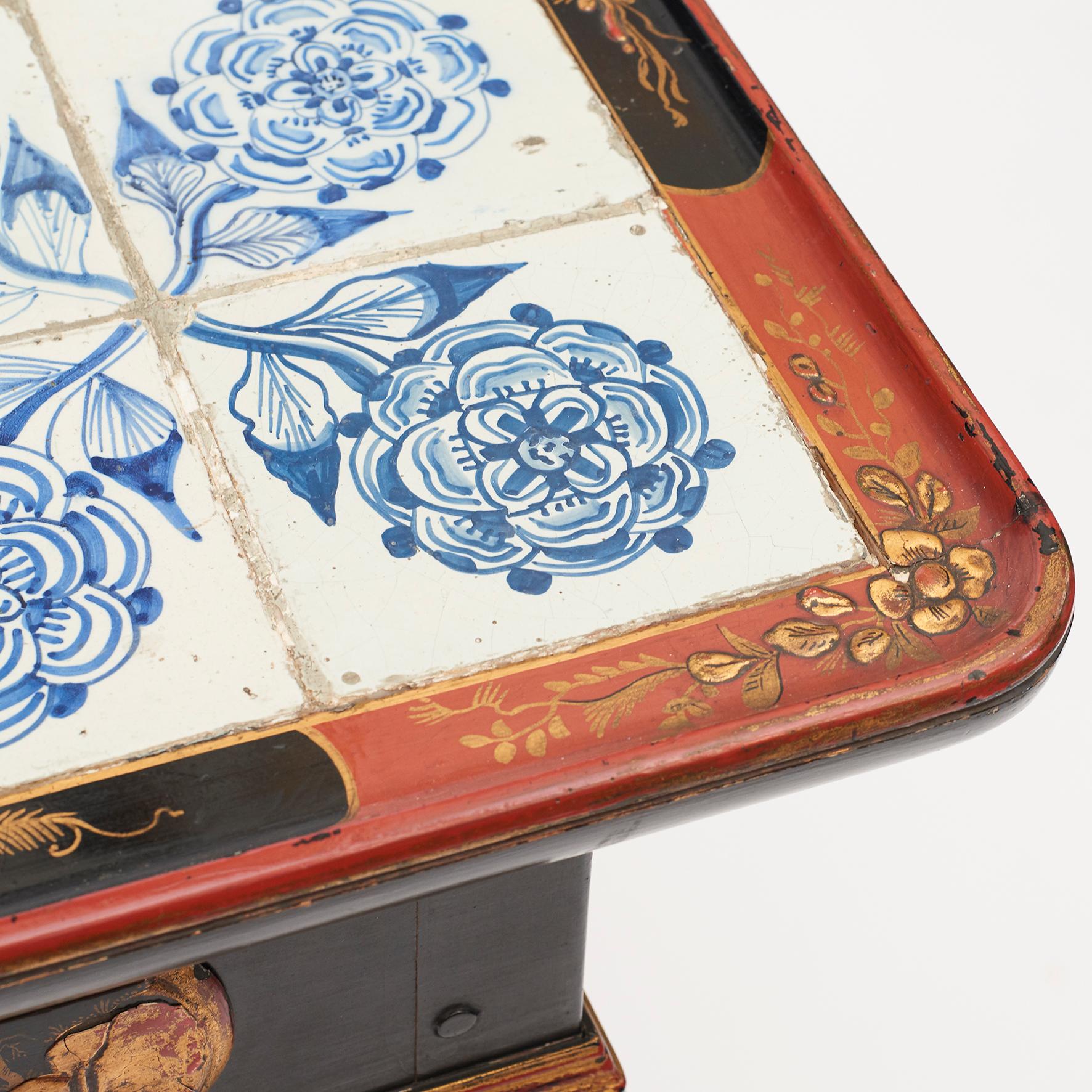 Danish Rococo Tile-Top Table with Chinese Motifs 4