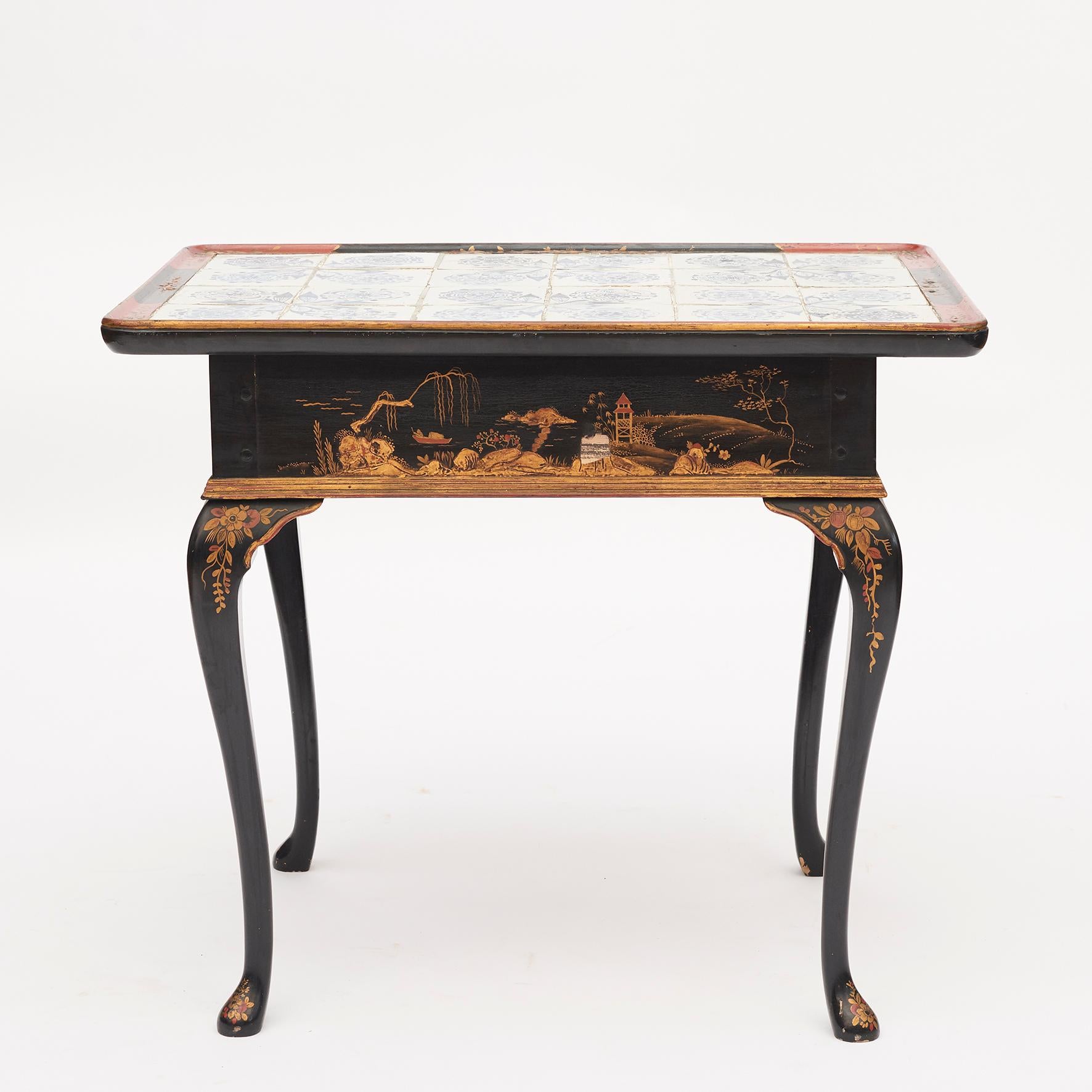Danish Rococo Tile-Top Table with Chinese Motifs In Good Condition In Kastrup, DK
