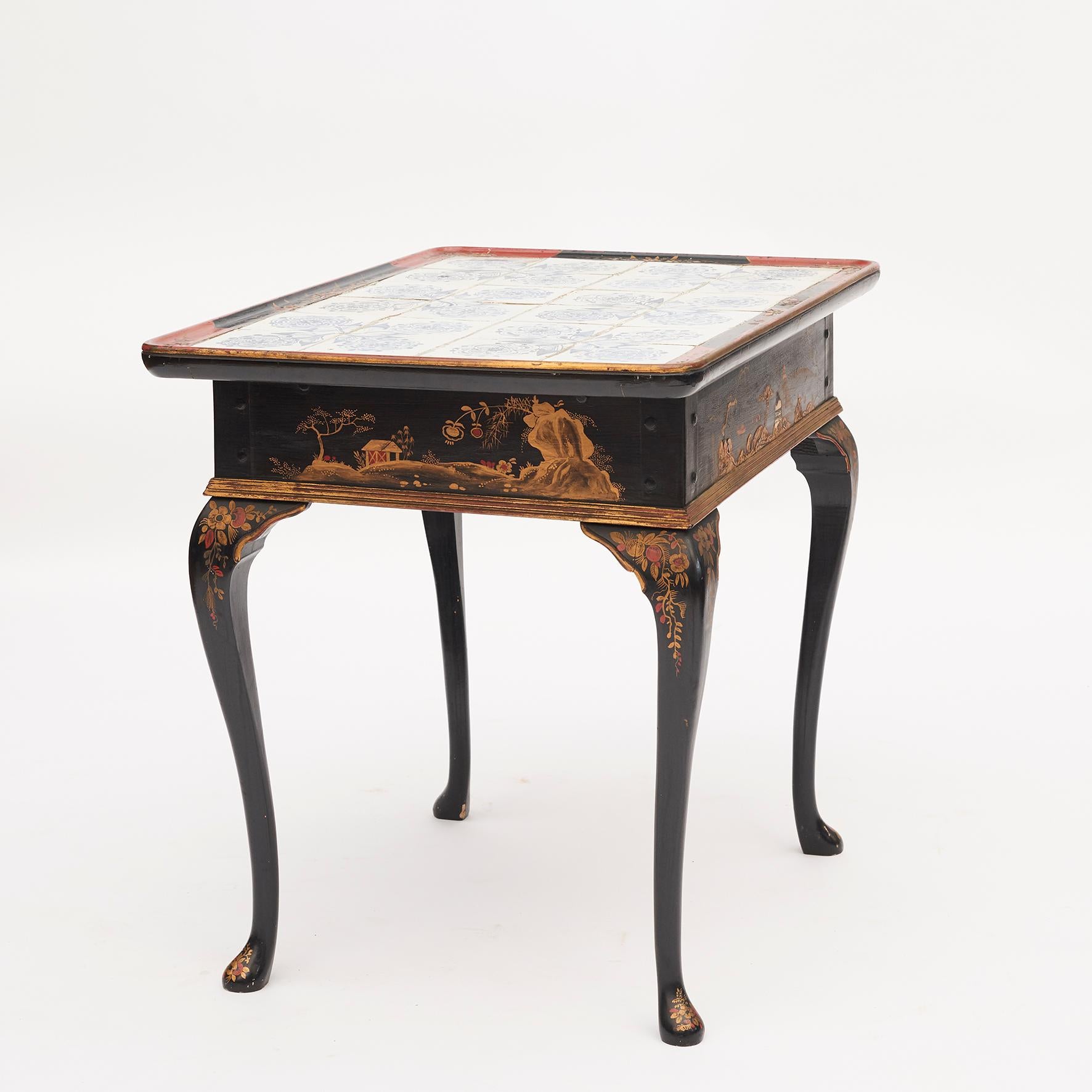 18th Century Danish Rococo Tile-Top Table with Chinese Motifs