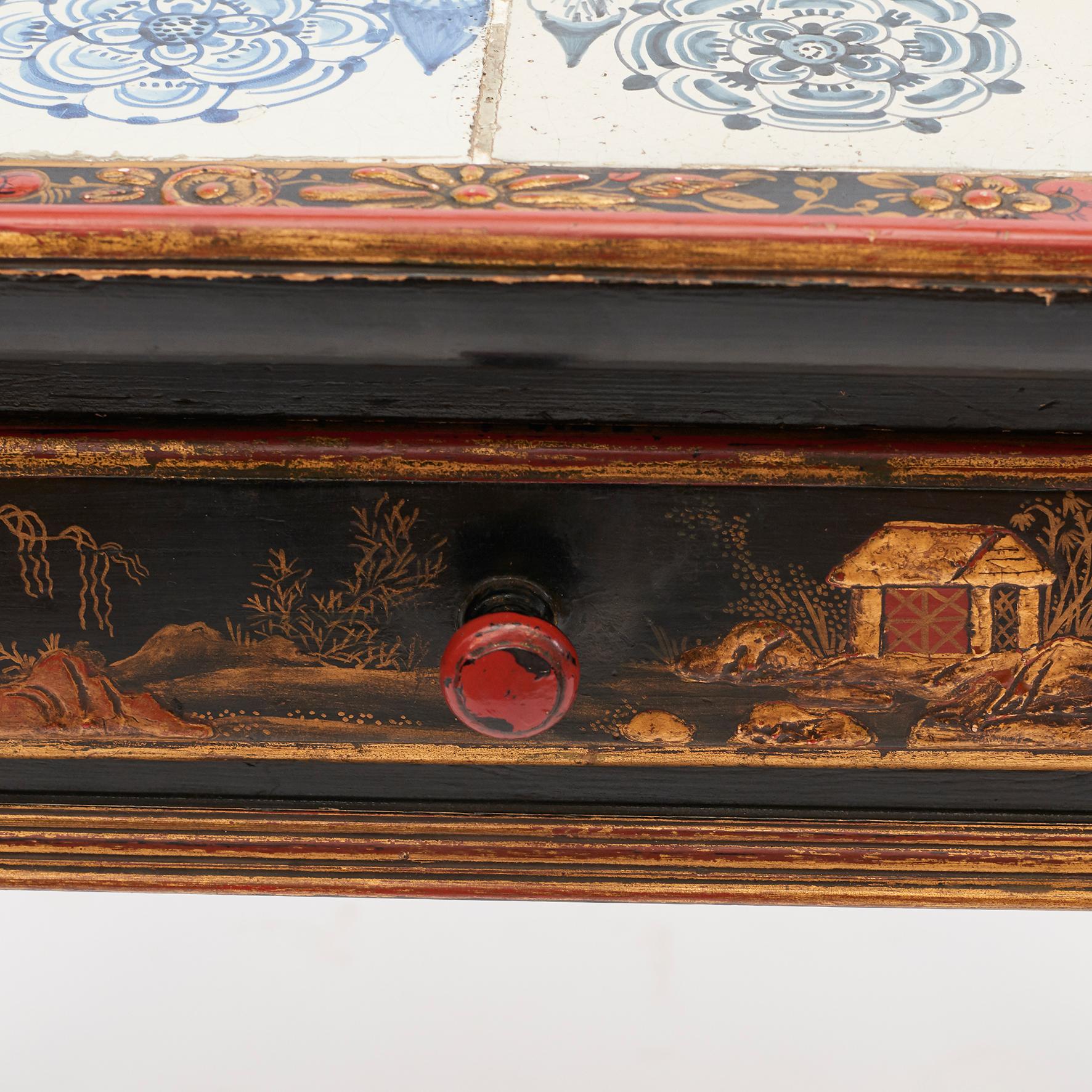 Danish Rococo Tile-Top Table with Chinese Motifs 1