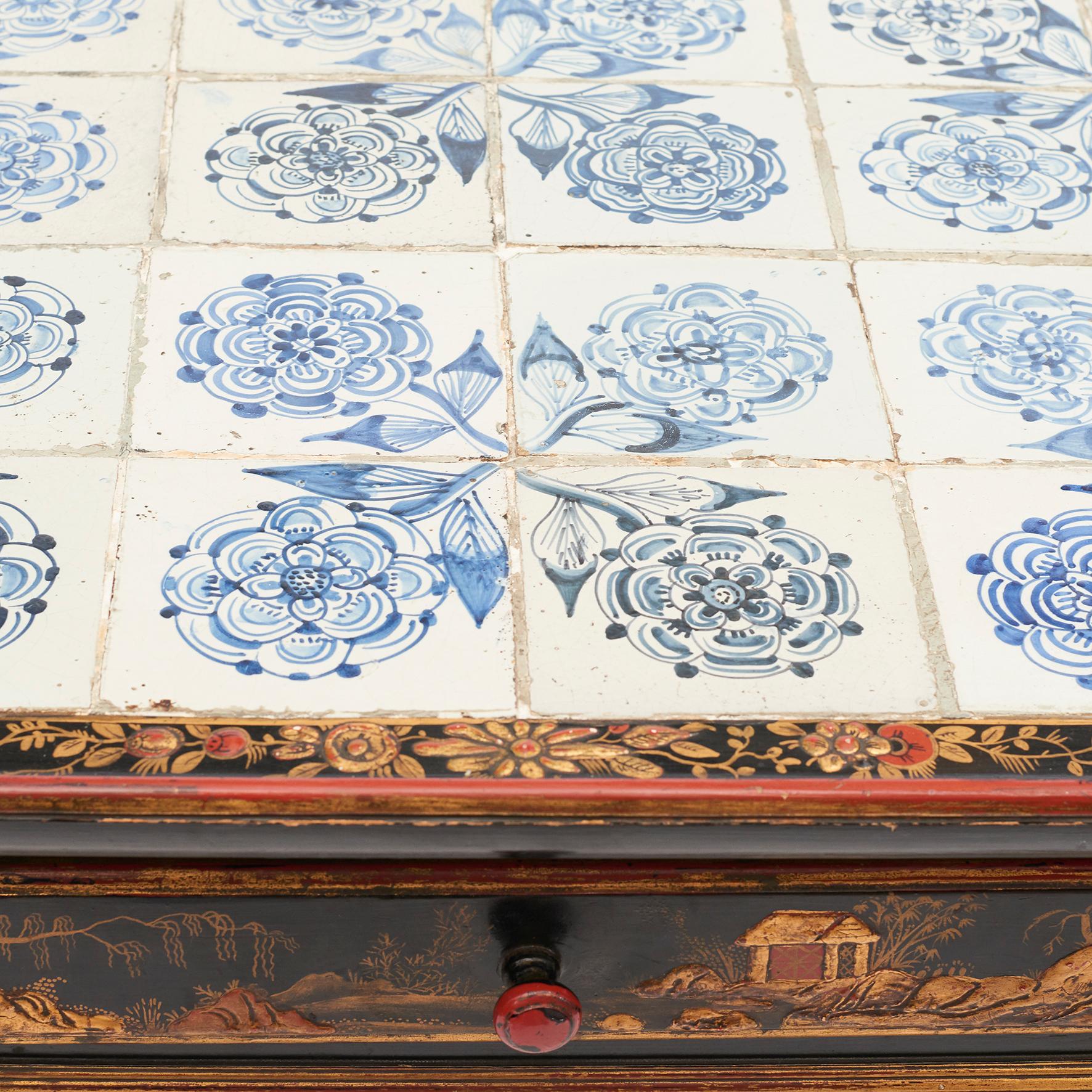 Danish Rococo Tile-Top Table with Chinese Motifs 2