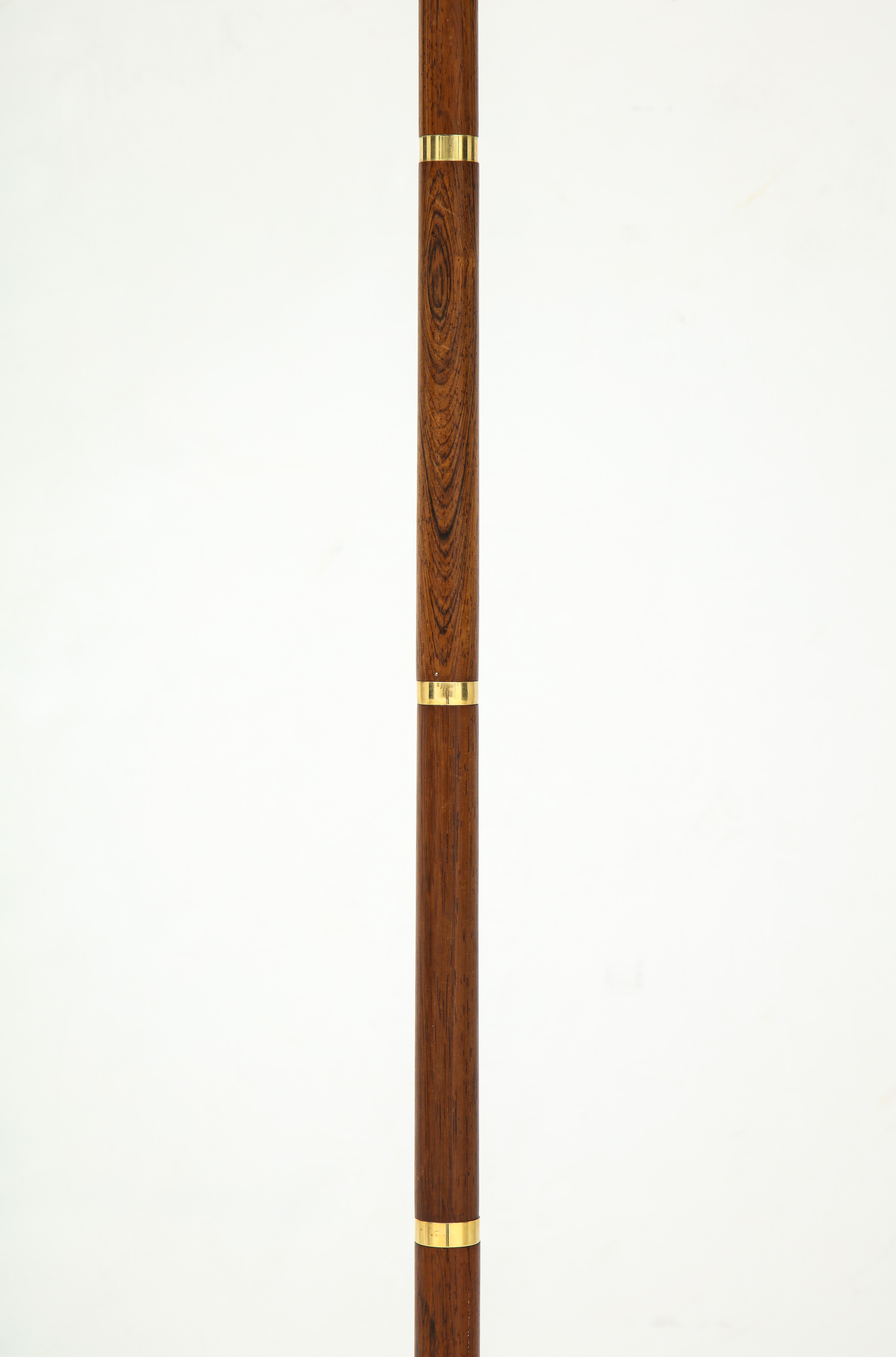 Mid-20th Century Danish Rosewood and Brass Banded Floor Lamp by Fog & Mørup, circa 1960s