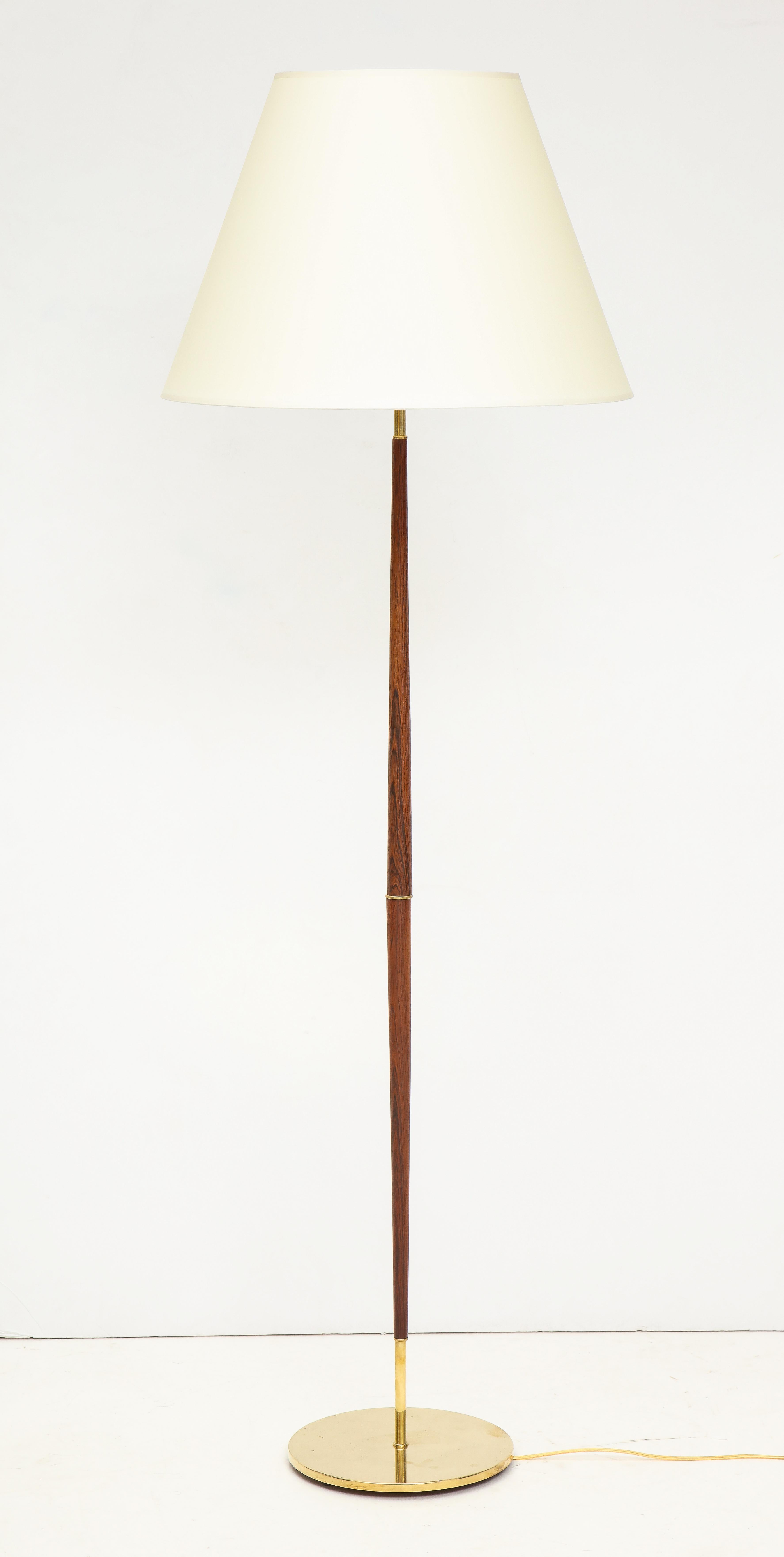 Mid-Century Modern Danish Rosewood and Brass Floor Lamp, circa 1960s