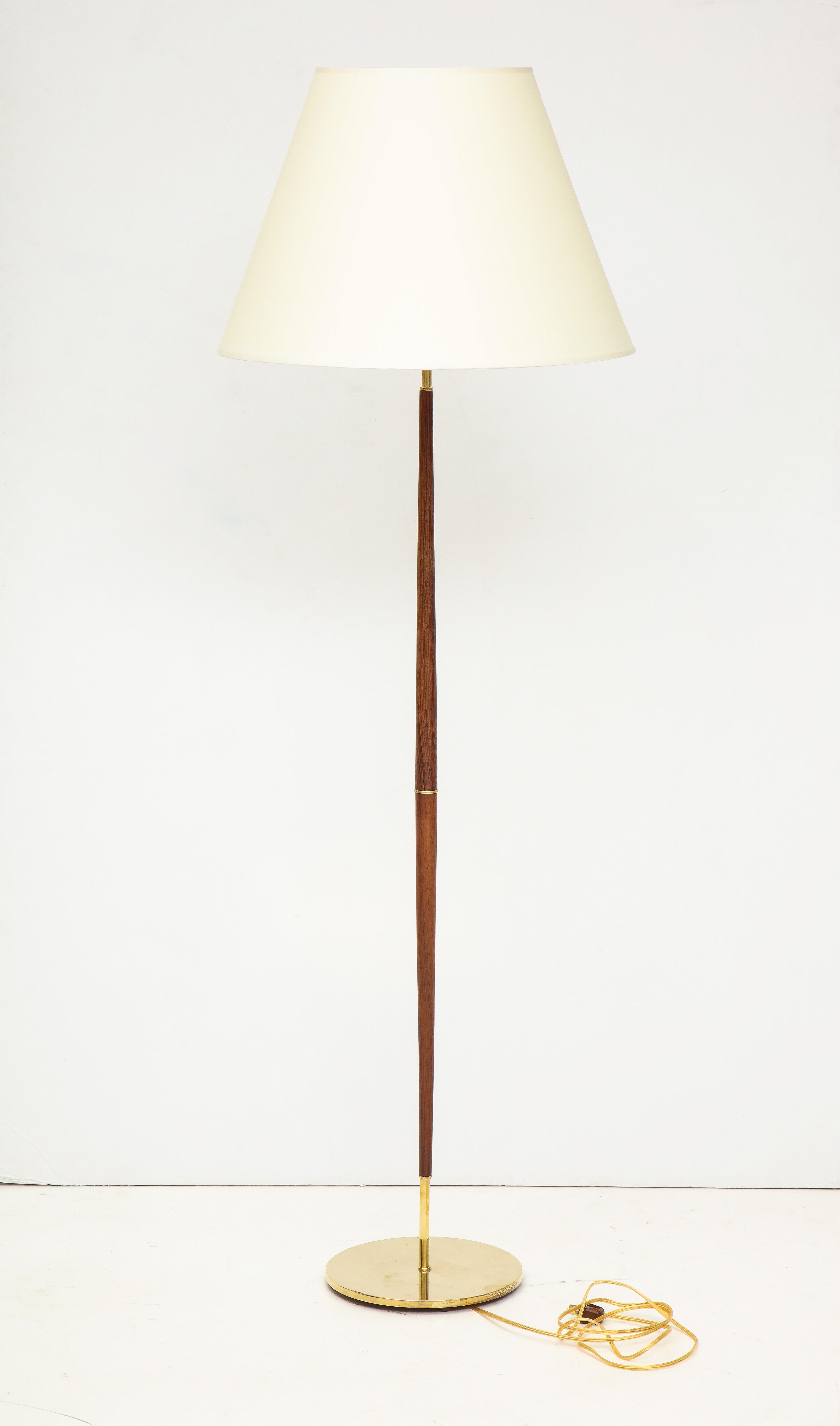 Danish Rosewood and Brass Floor Lamp, circa 1960s In Good Condition In New York, NY