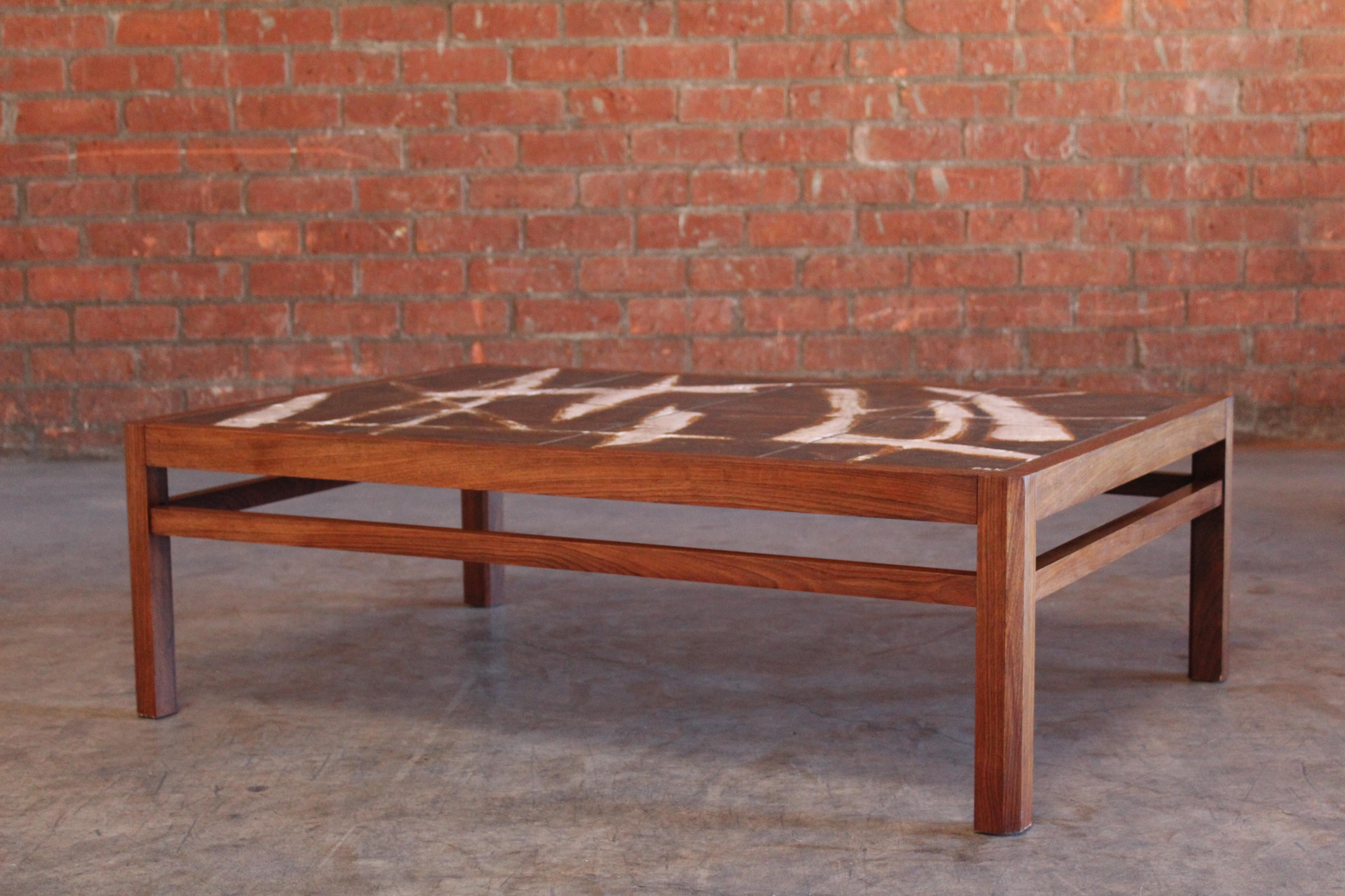 Mid-20th Century Danish Rosewood and Ceramic Tile Coffee Table by Ole Bjorn Krüger, 1960s For Sale