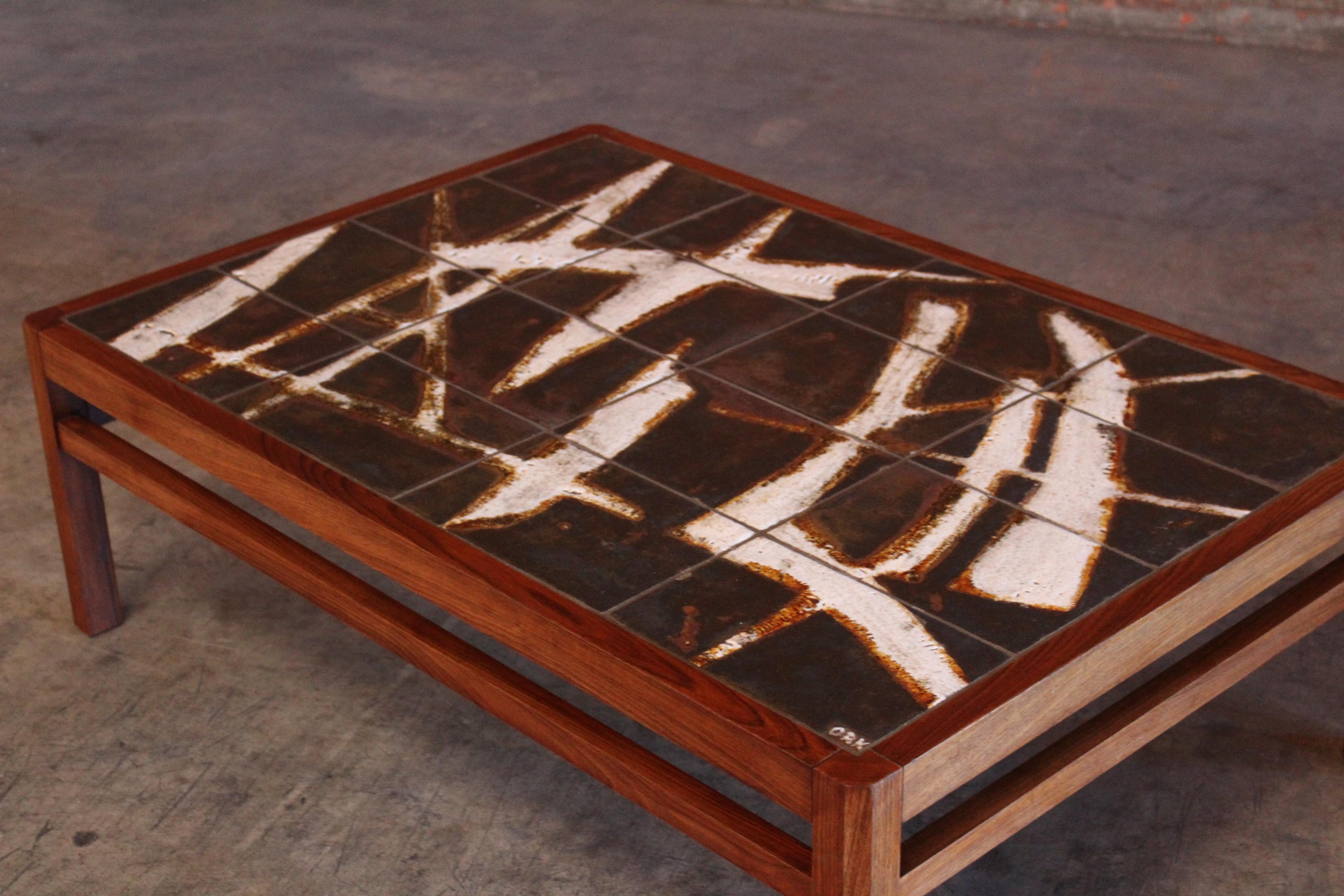 Danish Rosewood and Ceramic Tile Coffee Table by Ole Bjorn Krüger, 1960s For Sale 1
