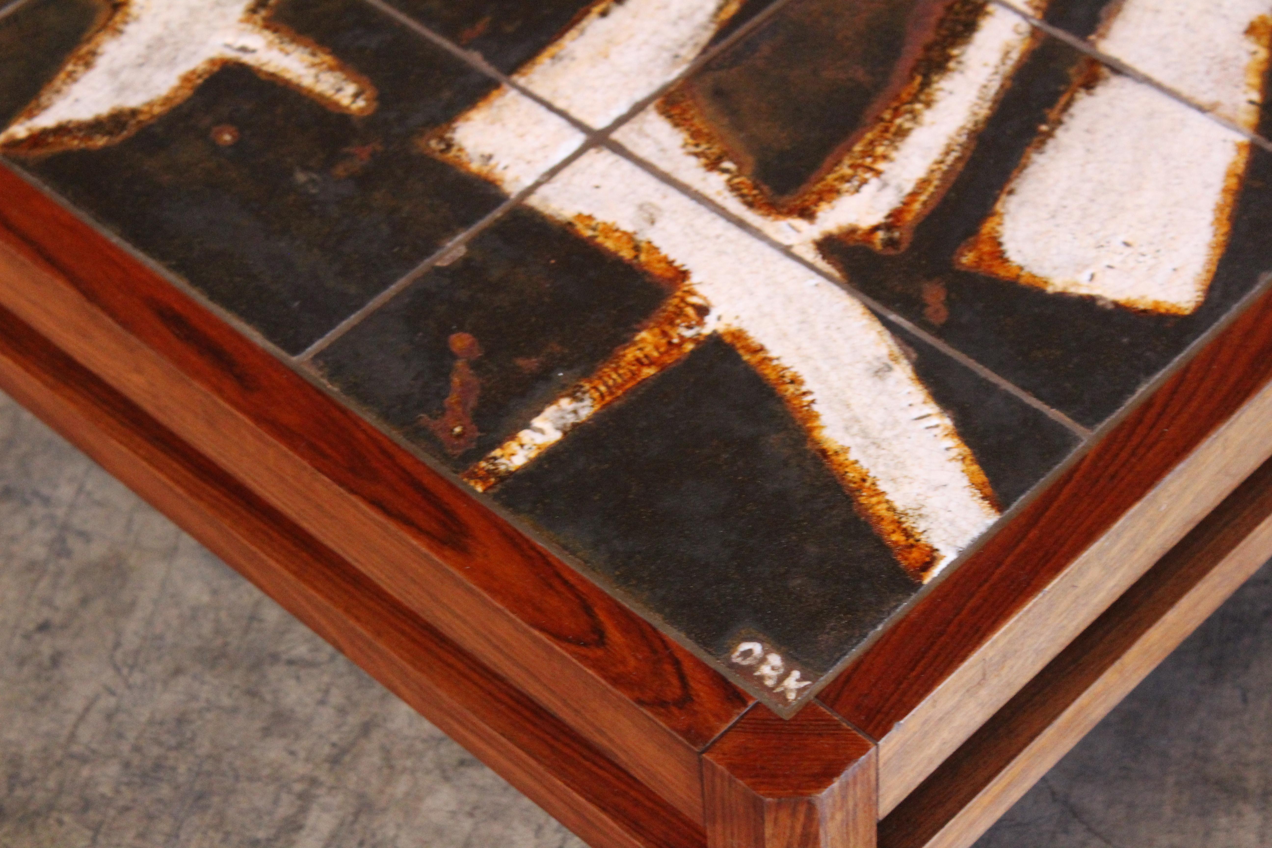 Danish Rosewood and Ceramic Tile Coffee Table by Ole Bjorn Krüger, 1960s For Sale 2