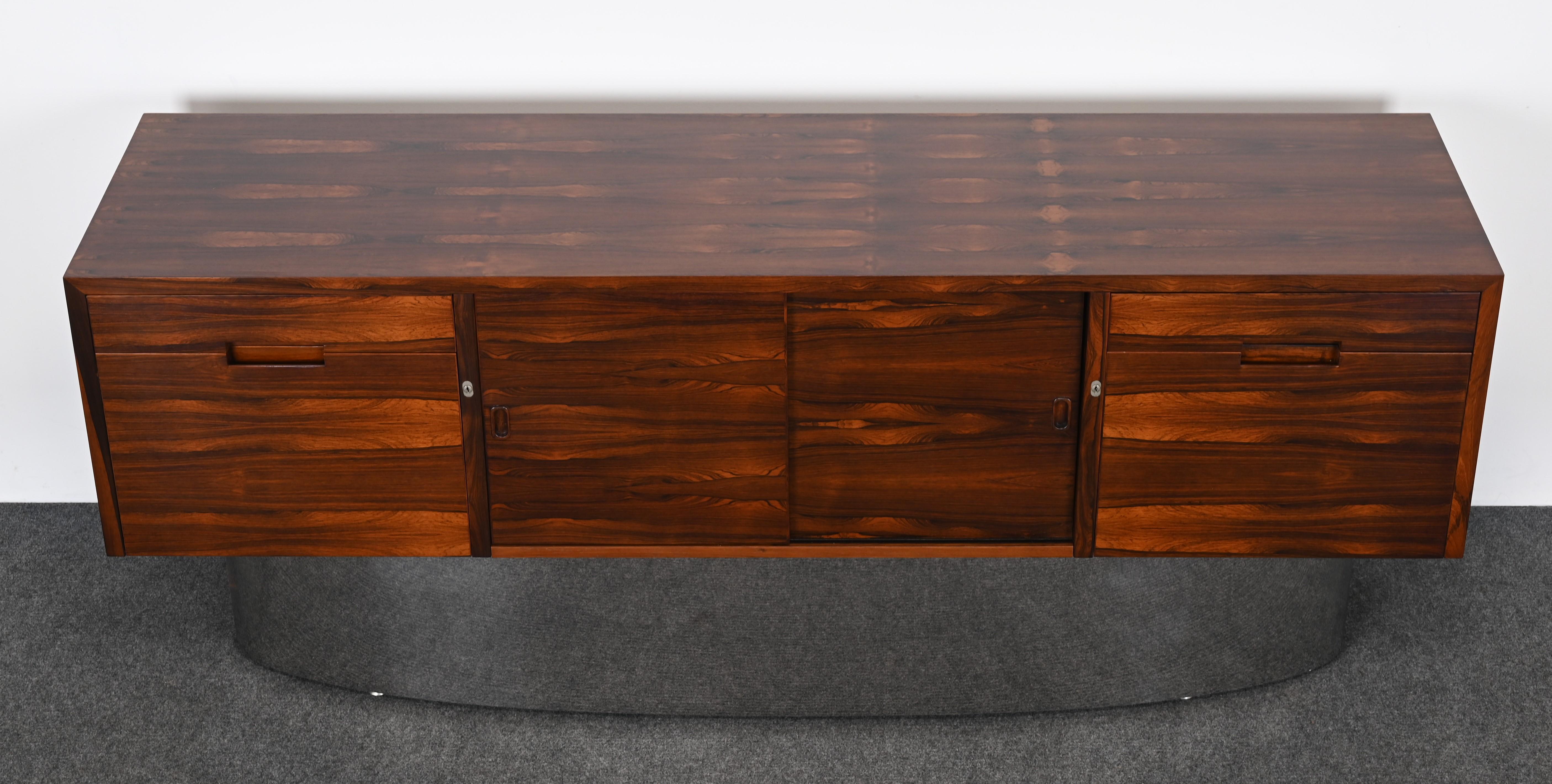 Danish Rosewood and Chrome Credenza, 1960s For Sale 5