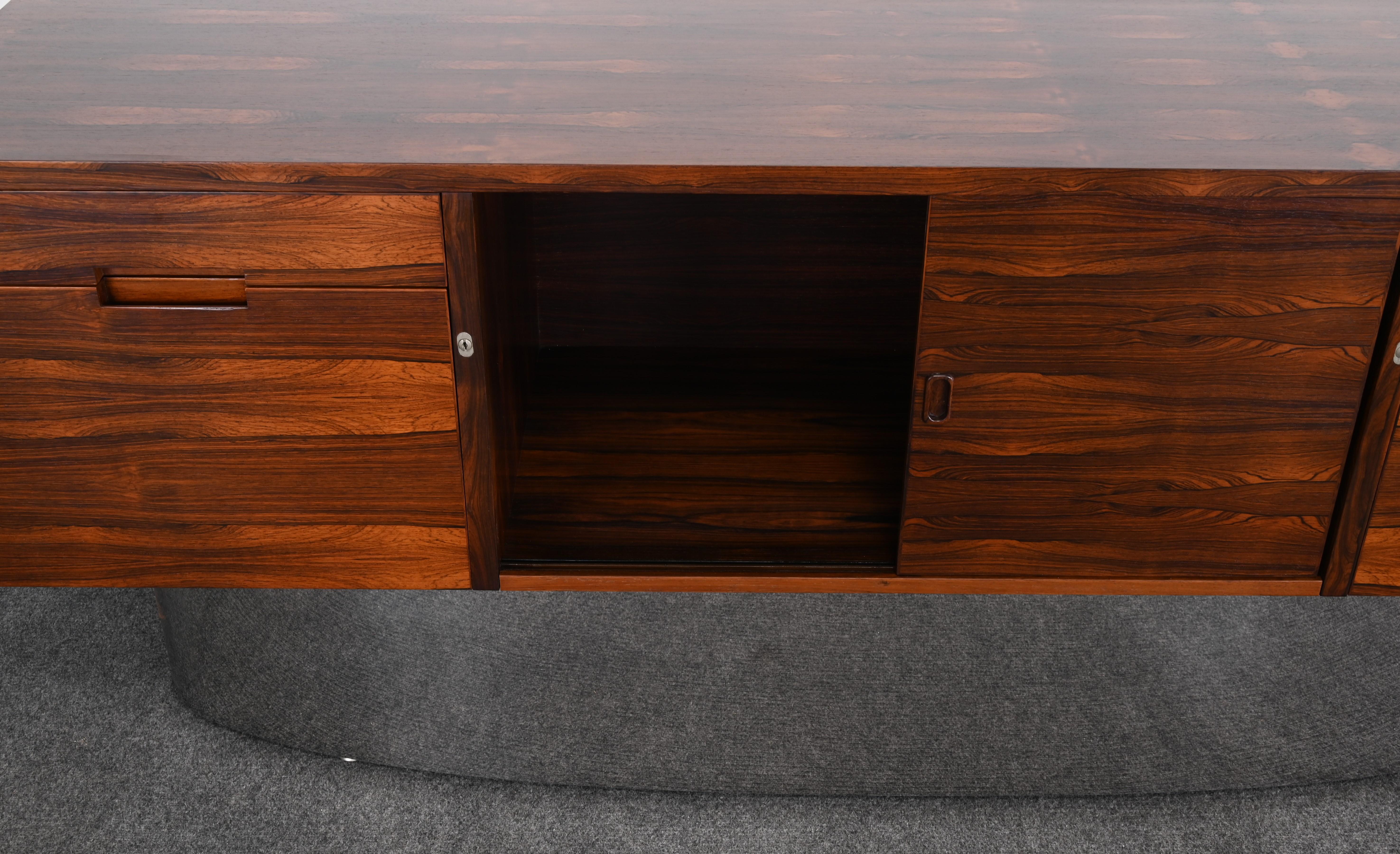 Danish Rosewood and Chrome Credenza, 1960s For Sale 11