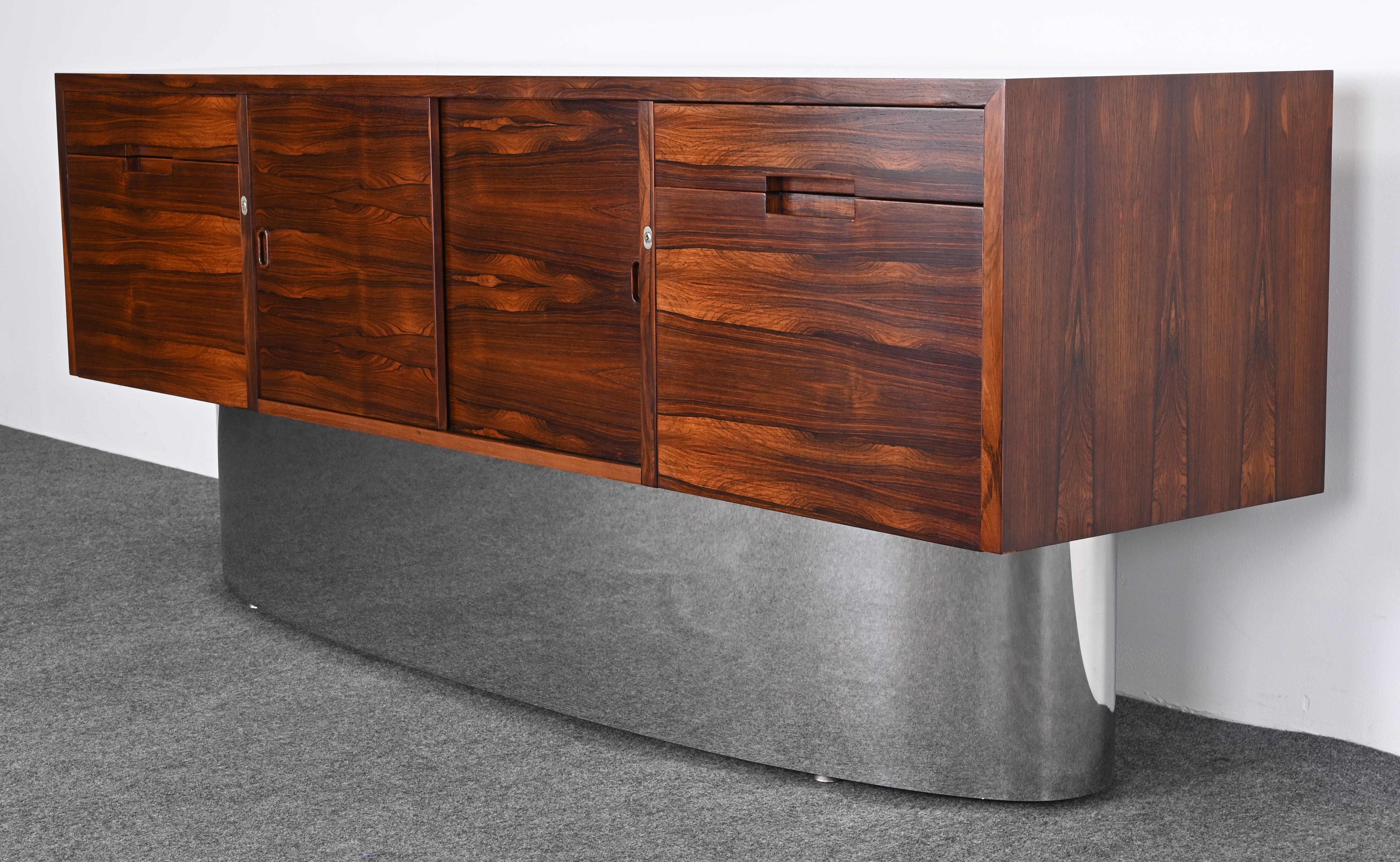 Danish Rosewood and Chrome Credenza, 1960s For Sale 12