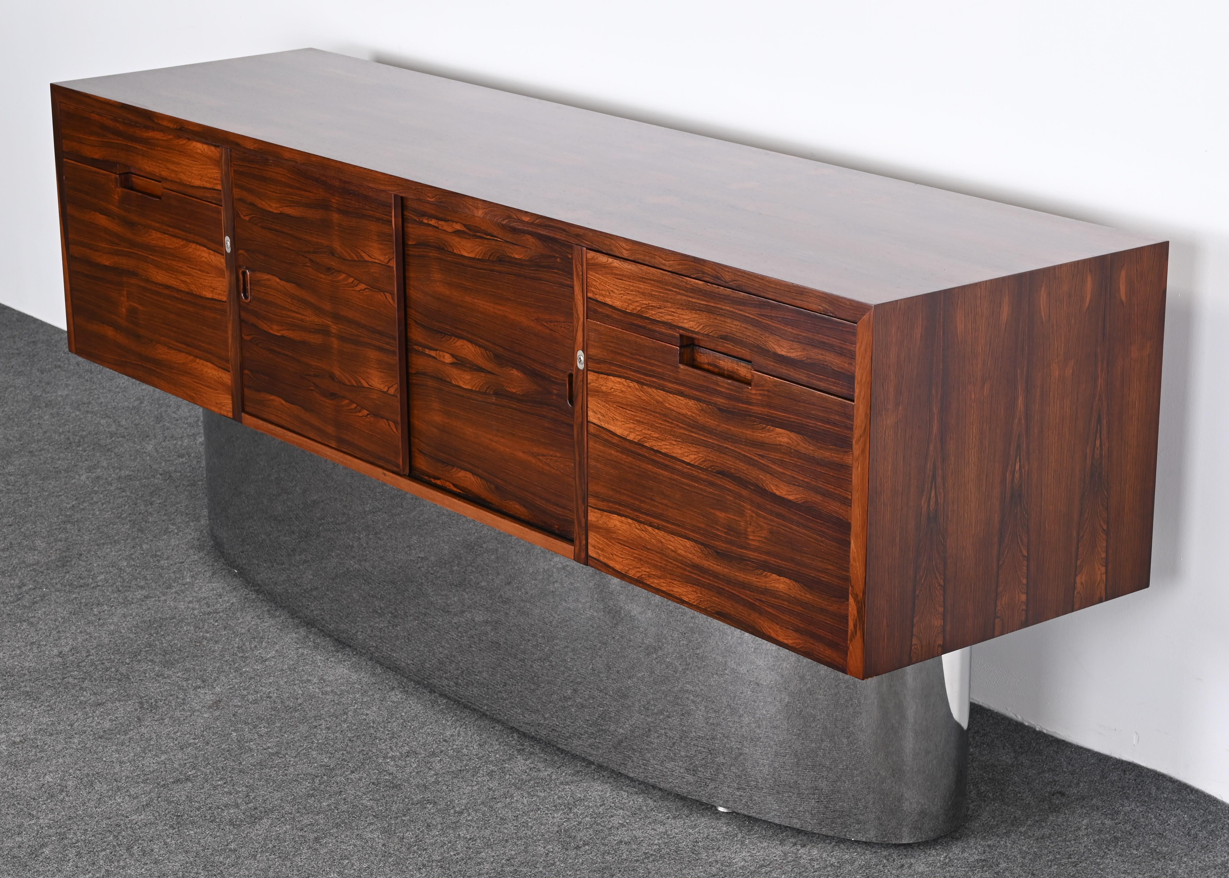 Danish Rosewood and Chrome Credenza, 1960s For Sale 13