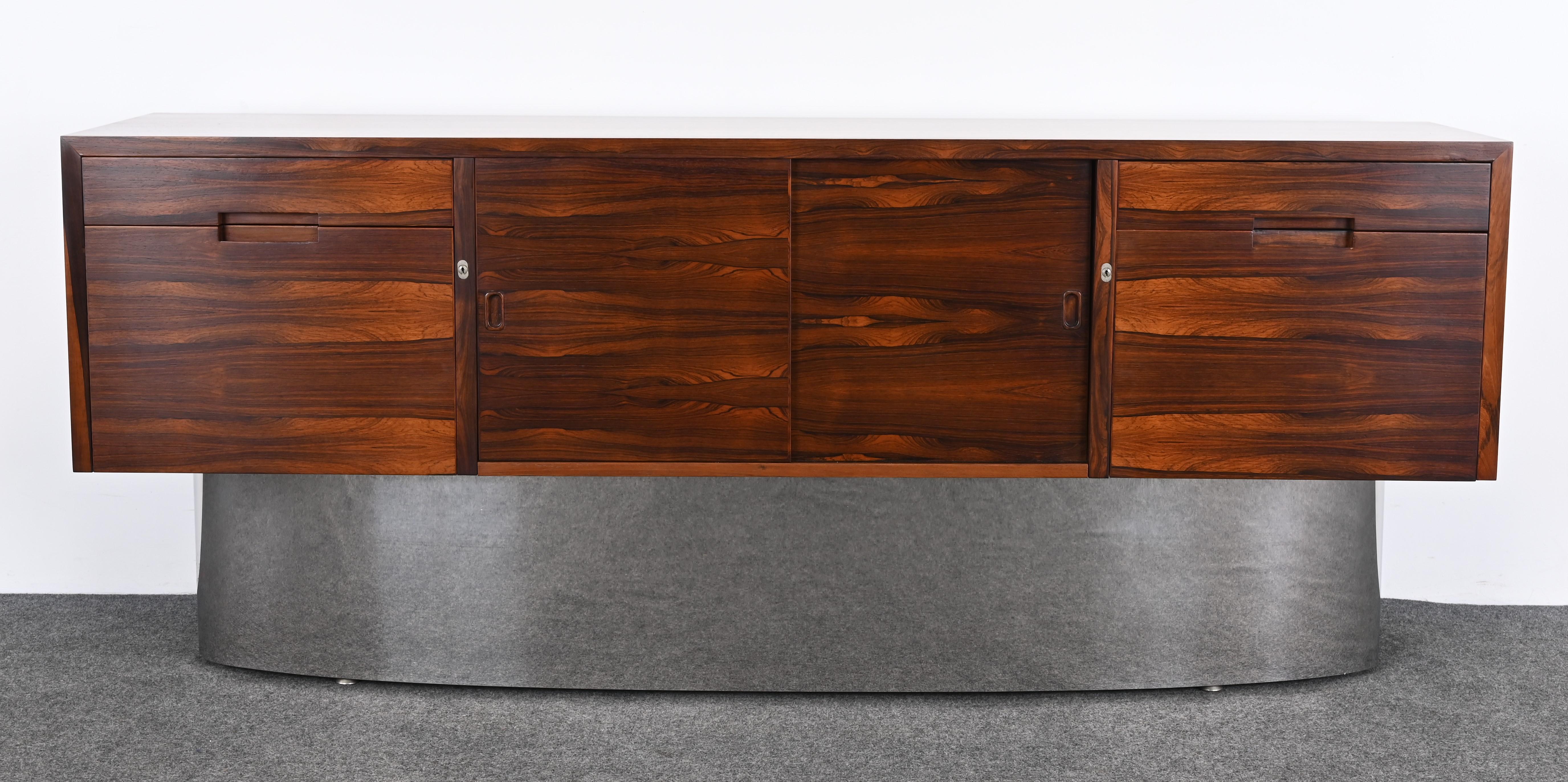 Danish Rosewood and Chrome Credenza, 1960s For Sale 4