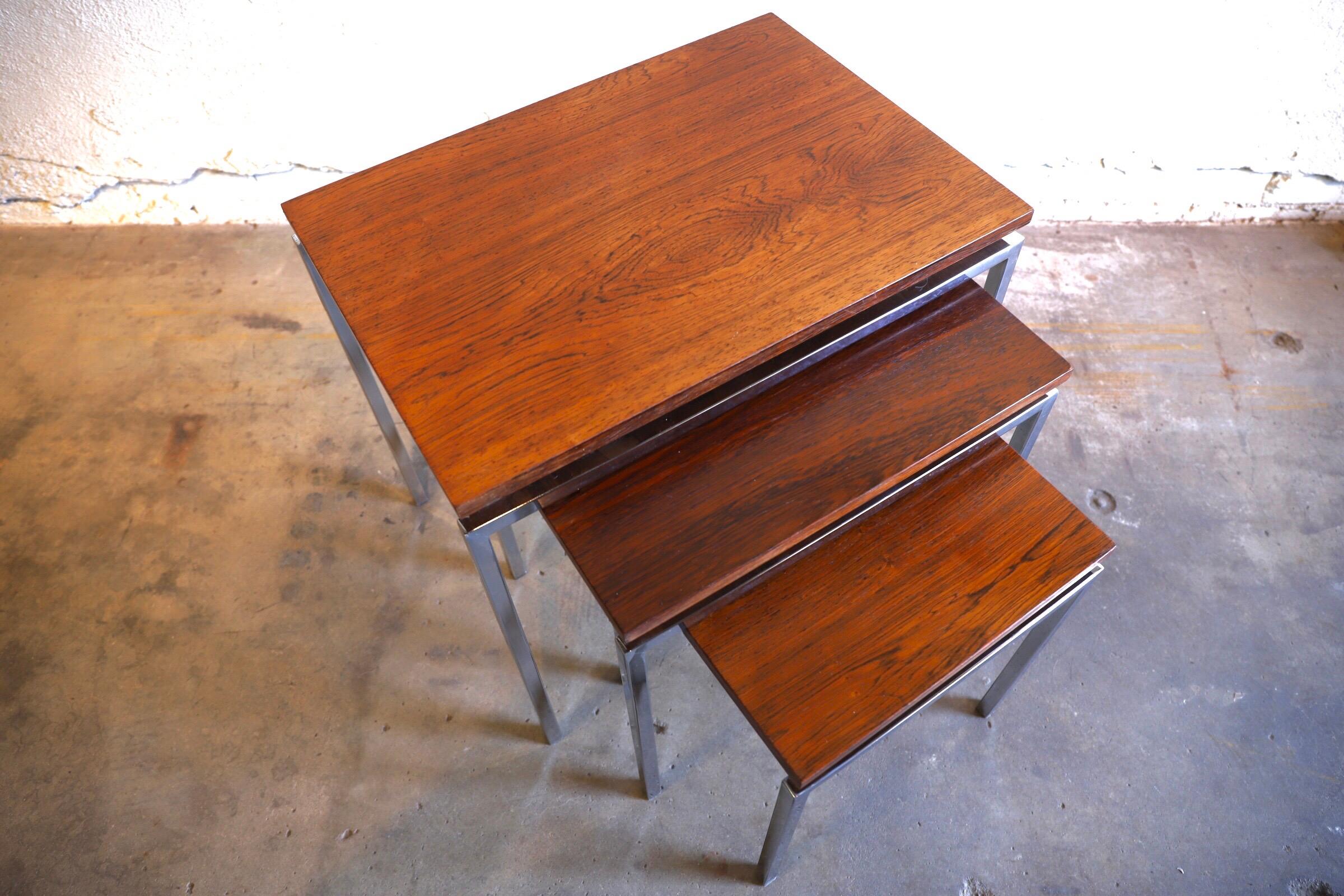 Danish Rosewood and Chrome Nesting Tables For Sale 7