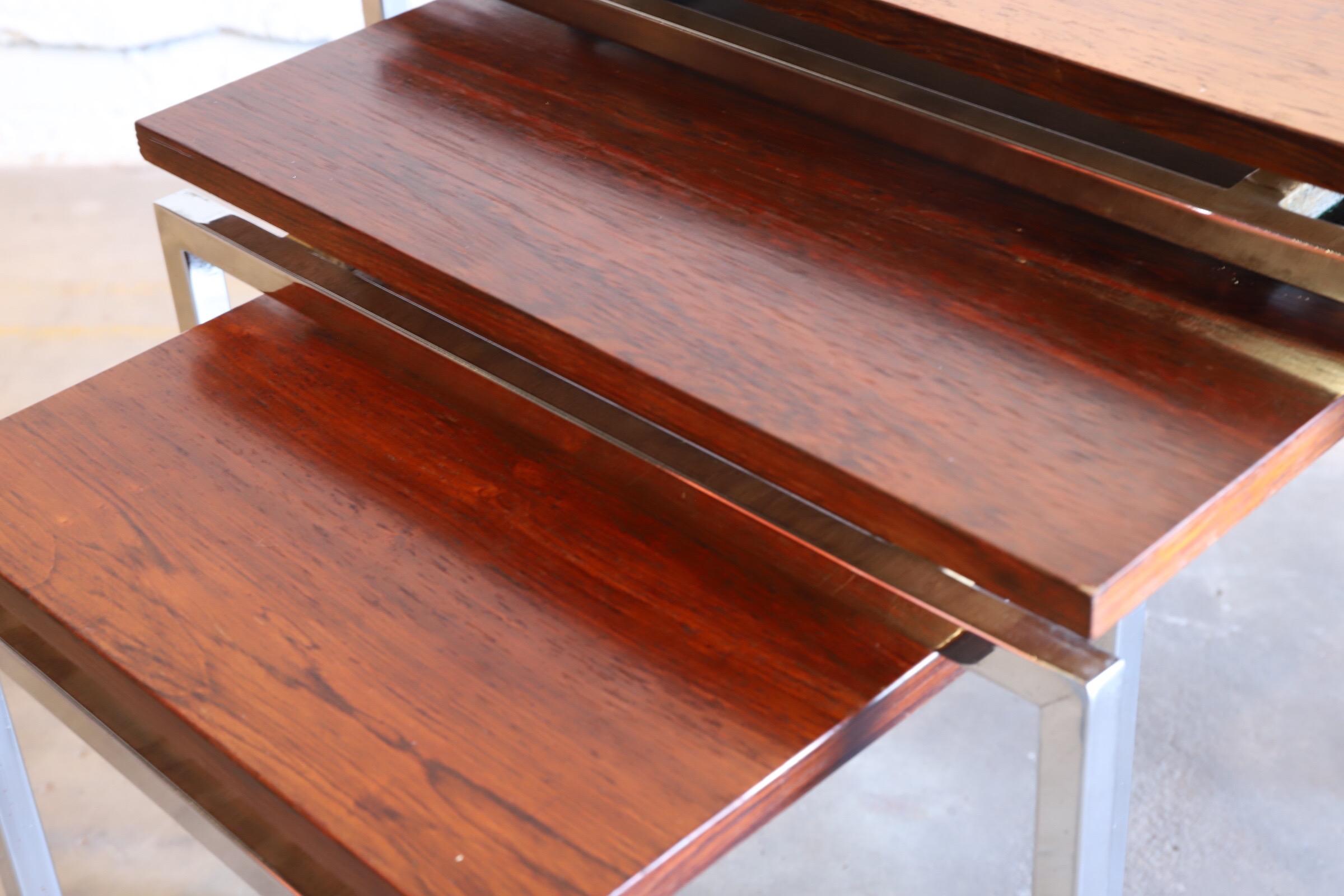 Mid-Century Modern Danish Rosewood and Chrome Nesting Tables For Sale