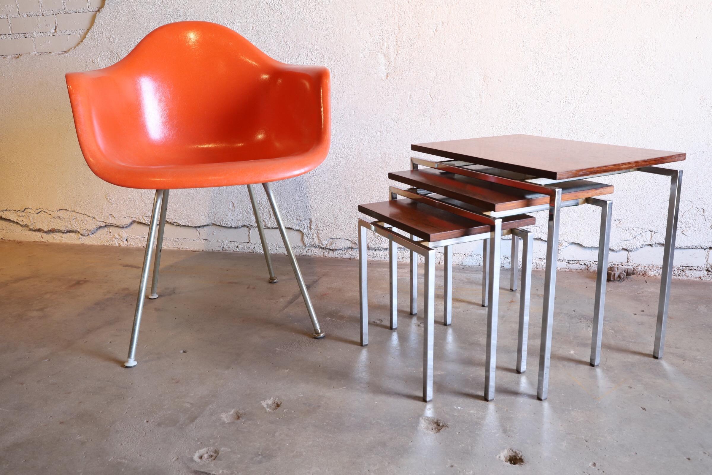 Danish Rosewood and Chrome Nesting Tables In Good Condition For Sale In Oklahoma City, OK