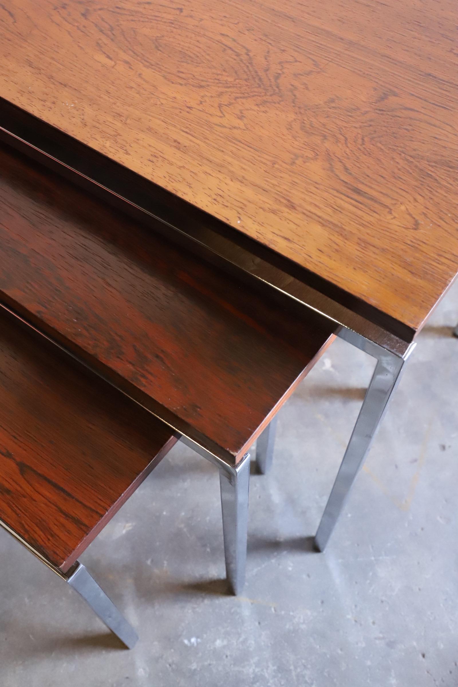 Mid-20th Century Danish Rosewood and Chrome Nesting Tables For Sale