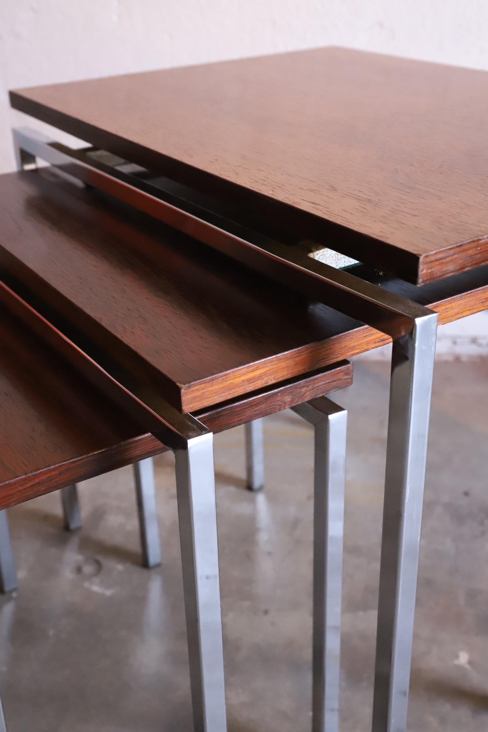 Danish Rosewood and Chrome Nesting Tables For Sale 3