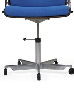 Danish Rosewood and Chrome Office Chair in Turquoise Wool