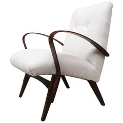 Danish Rosewood and Dove-Gray Cotton, Restored Armchair, 1960s