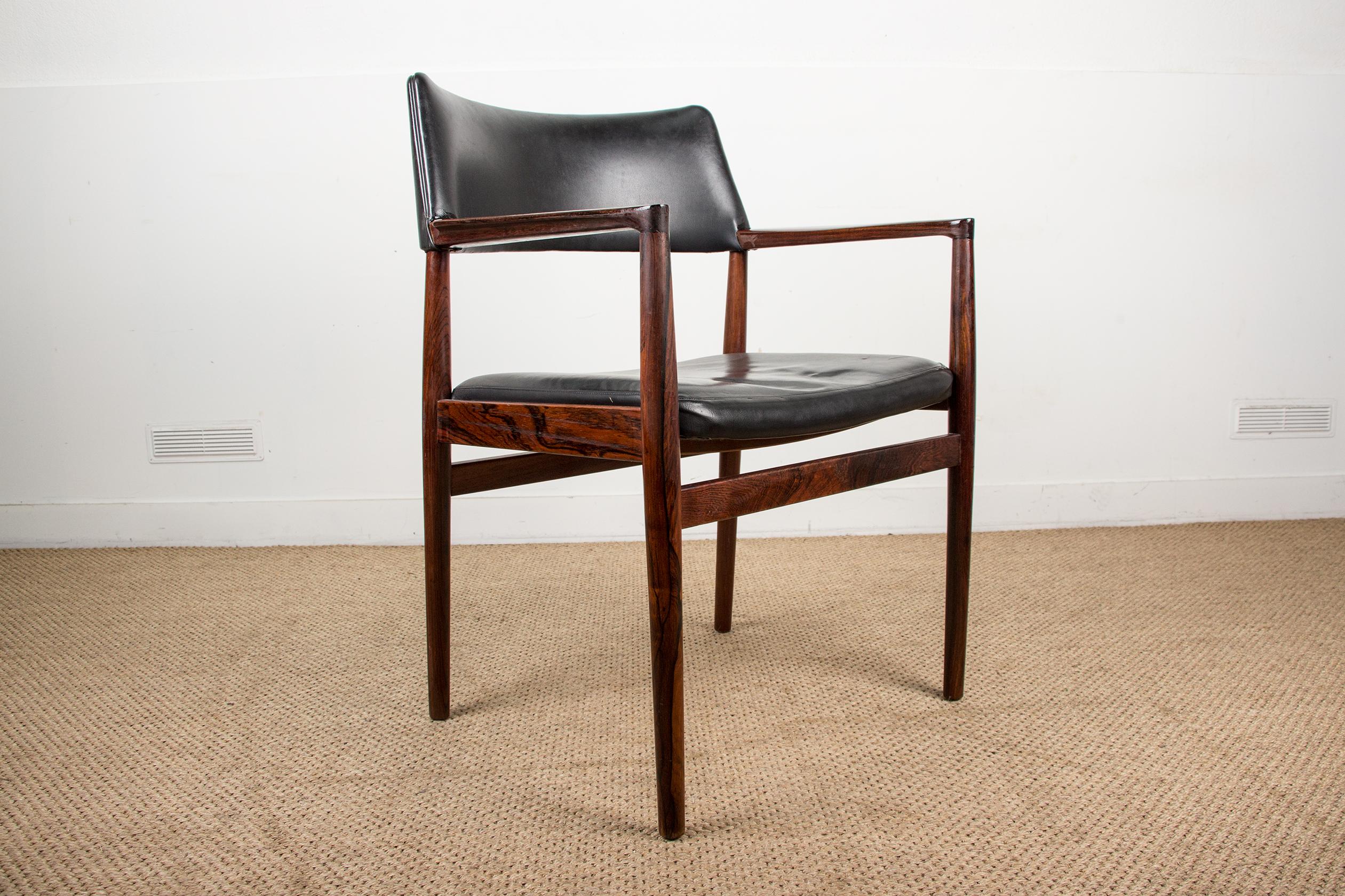 Mid-20th Century Danish Rosewood and Leather Armchair by Erik Wørts for Soro Stolefabrik For Sale