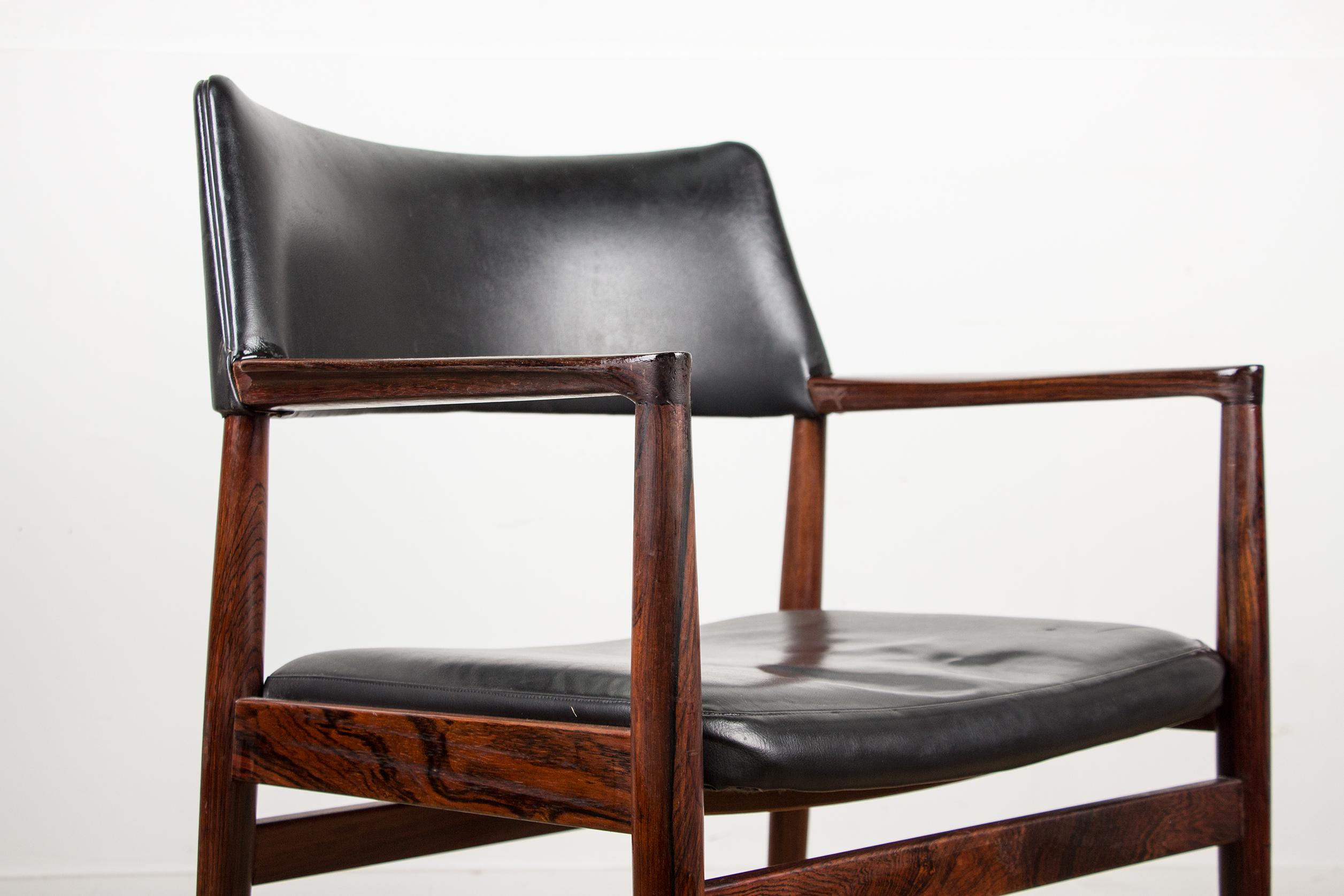 Danish Rosewood and Leather Armchair by Erik Wørts for Soro Stolefabrik For Sale 1