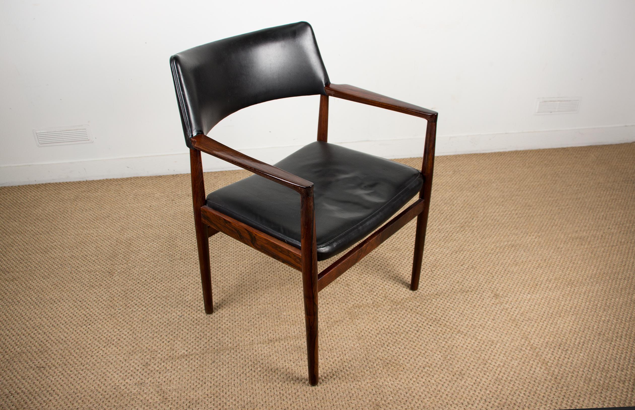 Danish Rosewood and Leather Armchair by Erik Wørts for Soro Stolefabrik For Sale 4