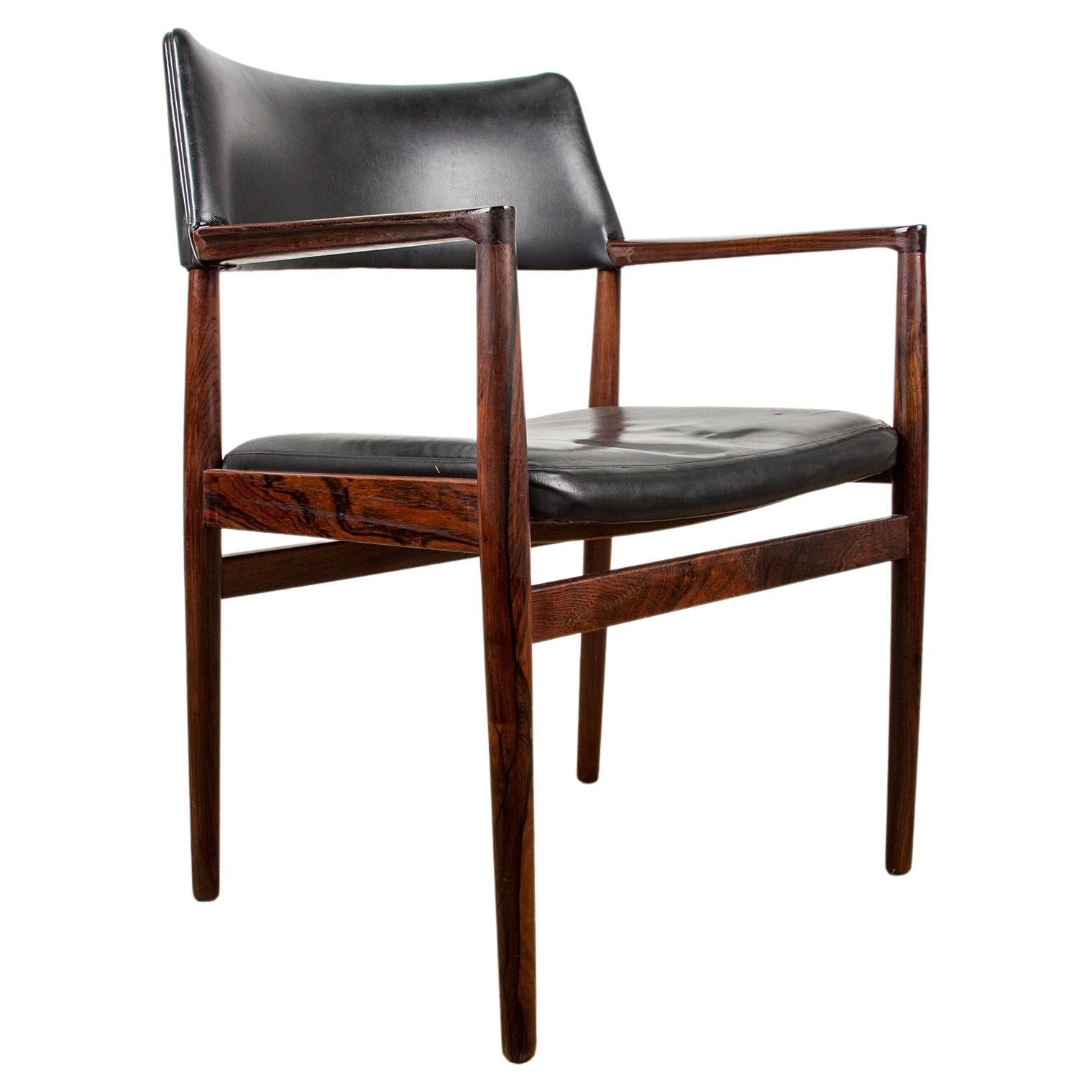 Danish Rosewood and Leather Armchair by Erik Wørts for Soro Stolefabrik For Sale
