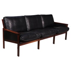 Danish Rosewood and Leather Capella Sofa by Illum Wikkelso