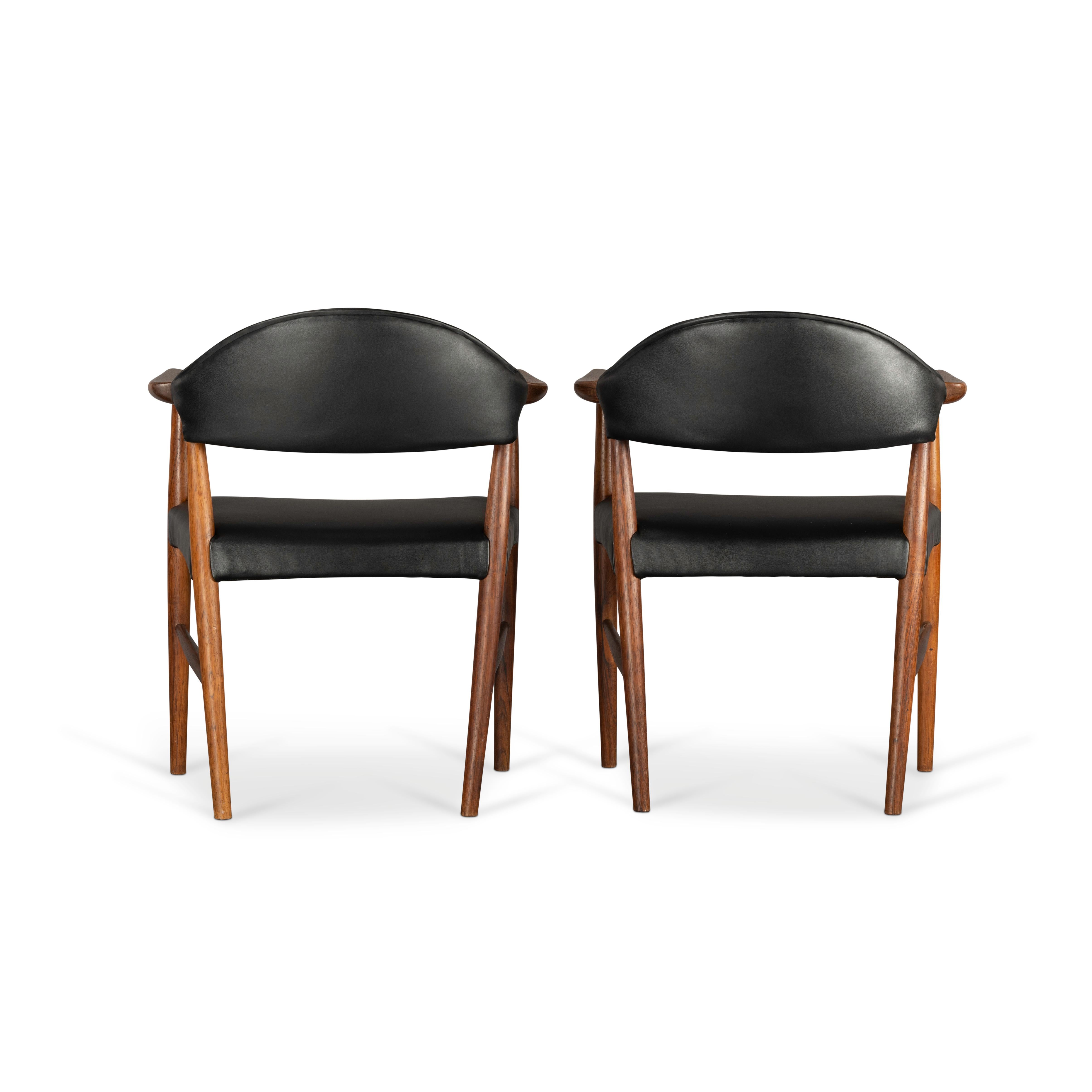 Mid-Century Modern Danish Rosewood and Leather Chairs by Kurt Olsen, Set of Two 
