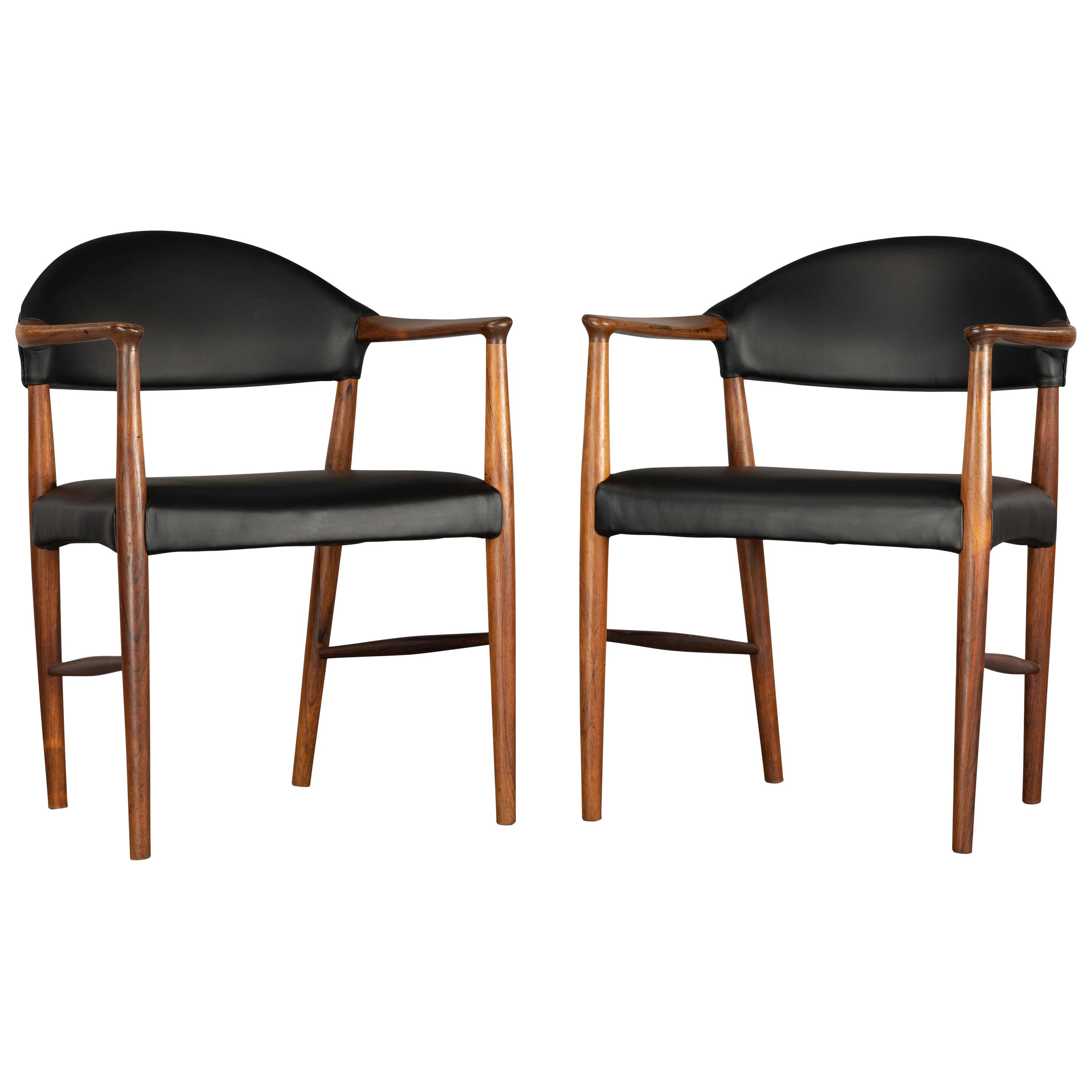 Danish Rosewood and Leather Chairs by Kurt Olsen, Set of Two 