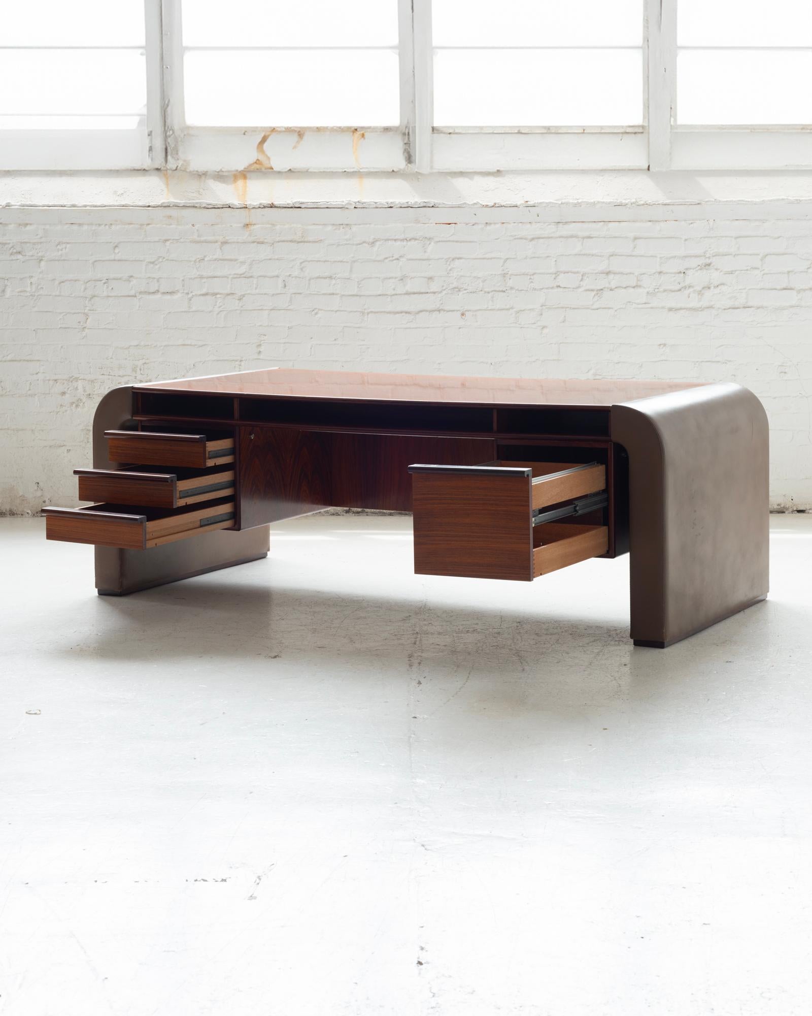 Danish Rosewood and Leather Desk In Good Condition In Chicago, IL
