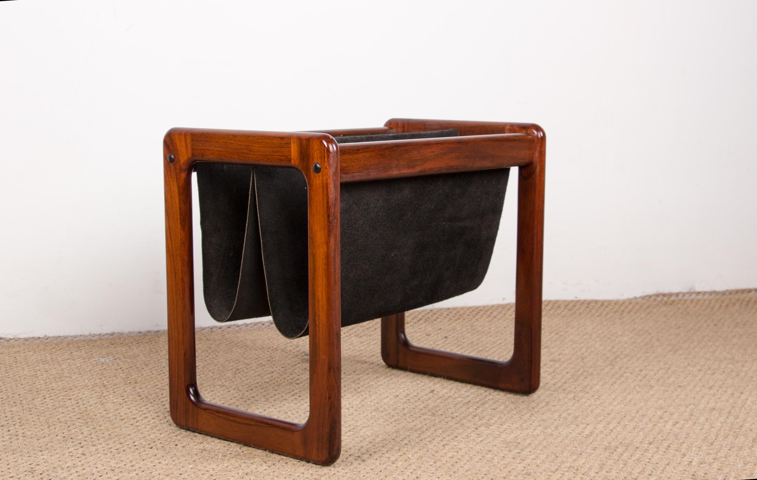Scandinavian Modern Danish Rosewood and Leather Magazine Rack by Kai Kristiansen for Odder Furniture