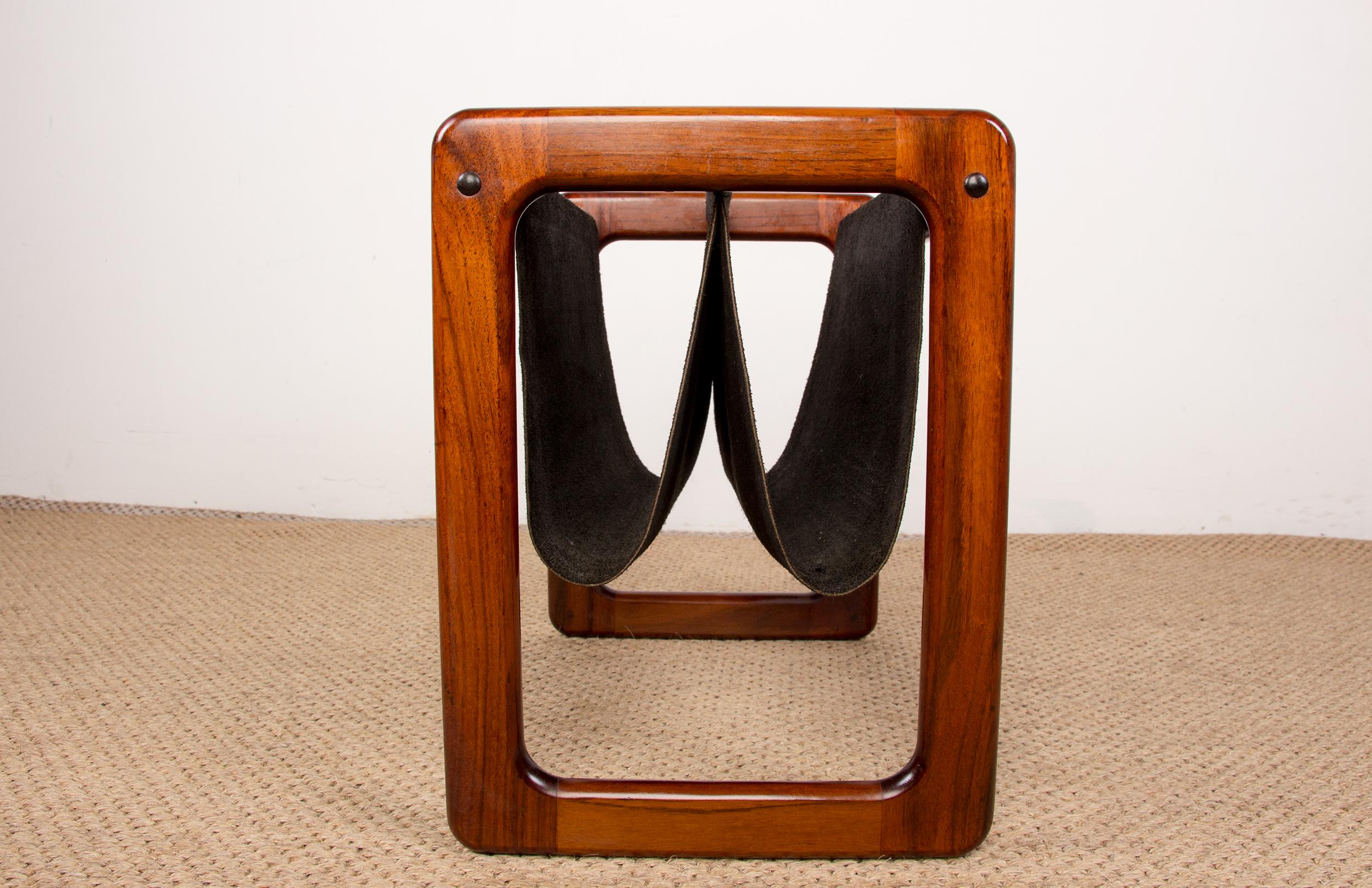 Mid-20th Century Danish Rosewood and Leather Magazine Rack by Kai Kristiansen for Odder Furniture
