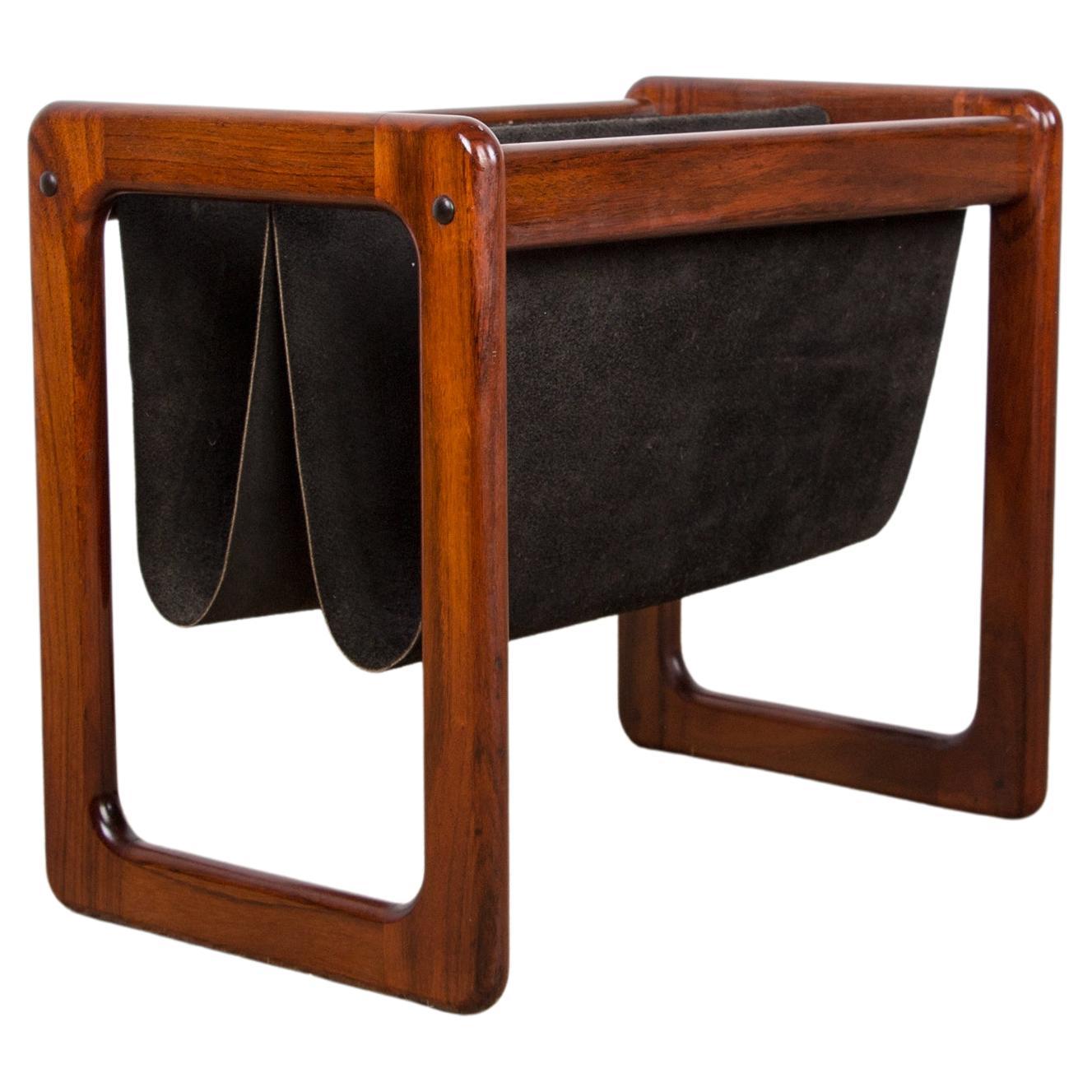 Danish Rosewood and Leather Magazine Rack by Kai Kristiansen for Odder Furniture