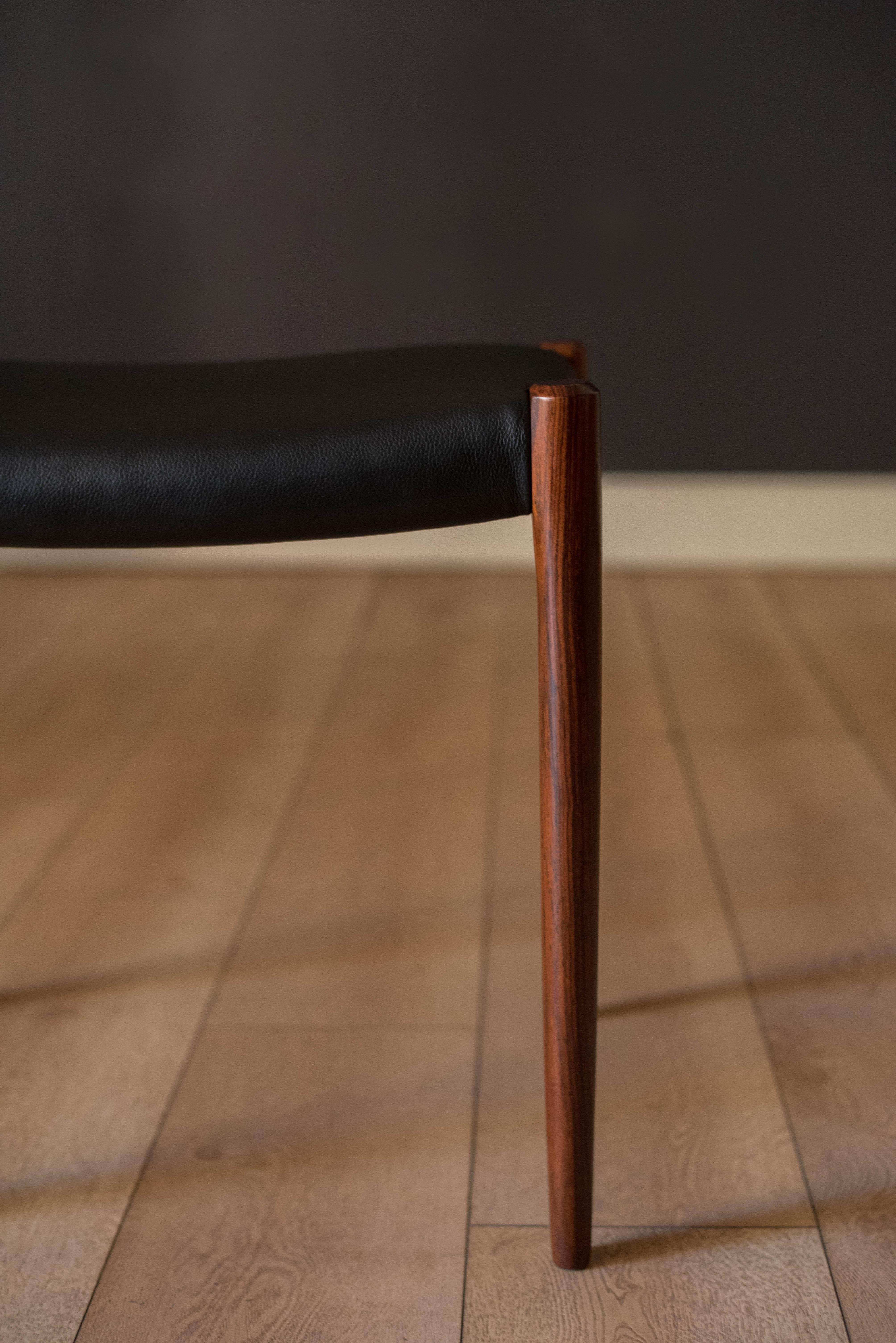 Danish Rosewood and Leather Niels Møller Model 80A Stool for J.L. Møllers In Good Condition In San Jose, CA