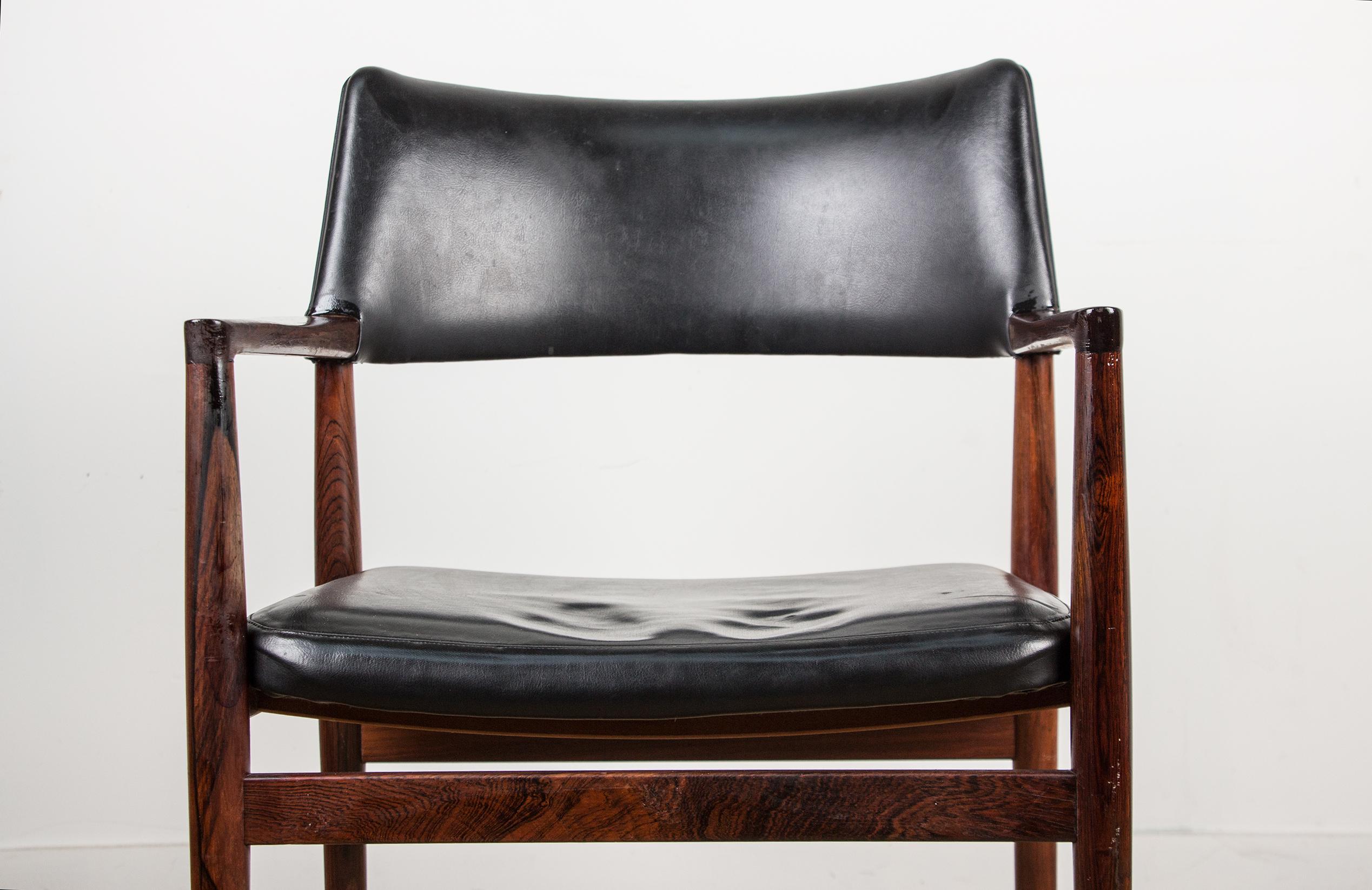 Scandinavo moderno Sedia da ufficio danese in palissandro e pelle di Erik Worts per Soro Stolefabrik 1960 in vendita