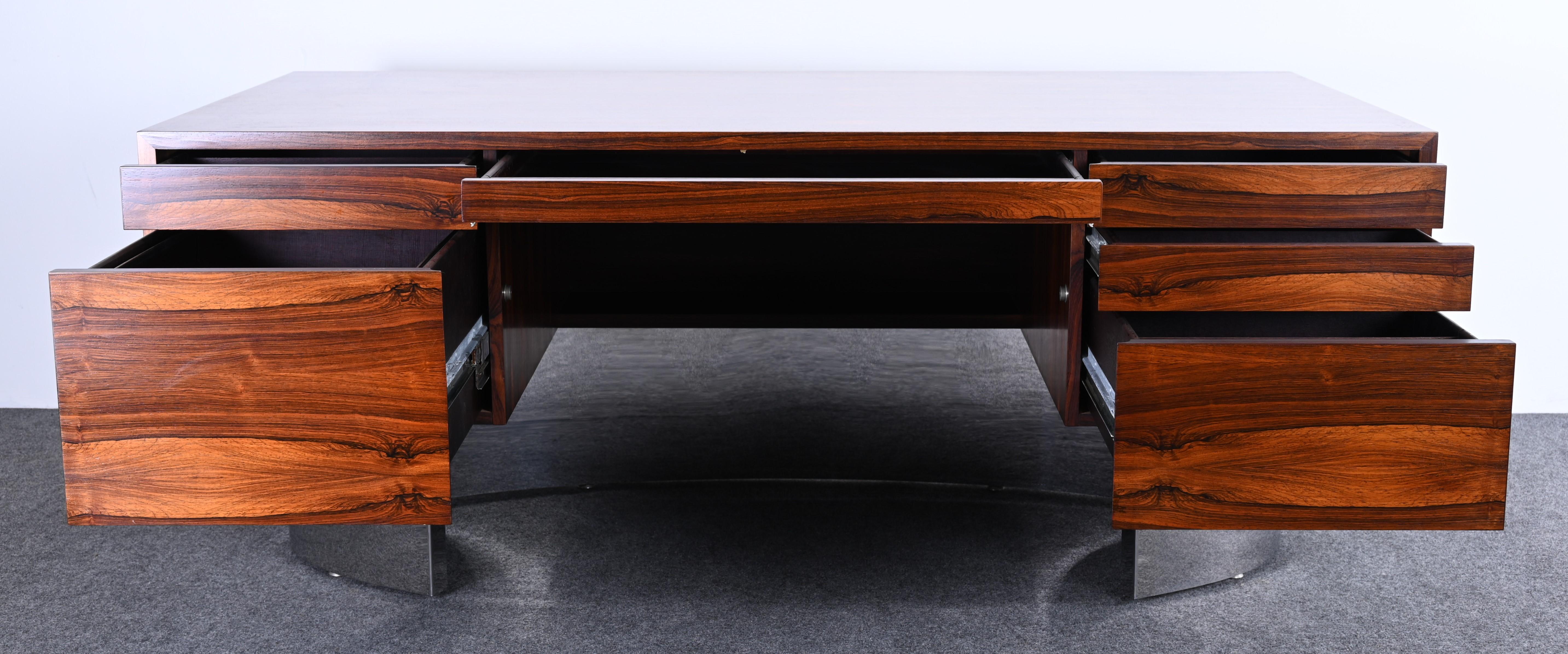 Danish Rosewood and Stainless Steel Executive Desk, 1960s 8
