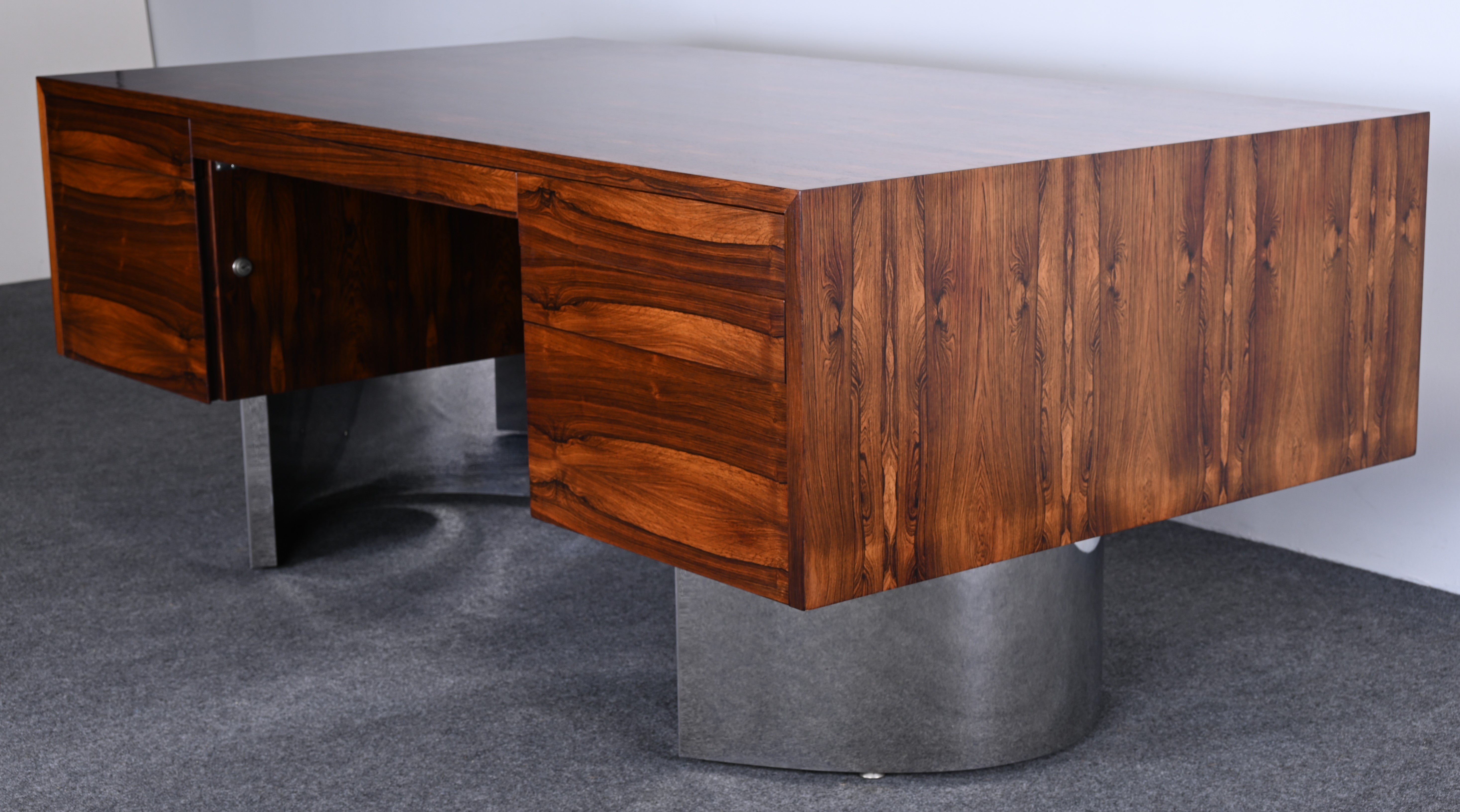 Mid-Century Modern Danish Rosewood and Stainless Steel Executive Desk, 1960s