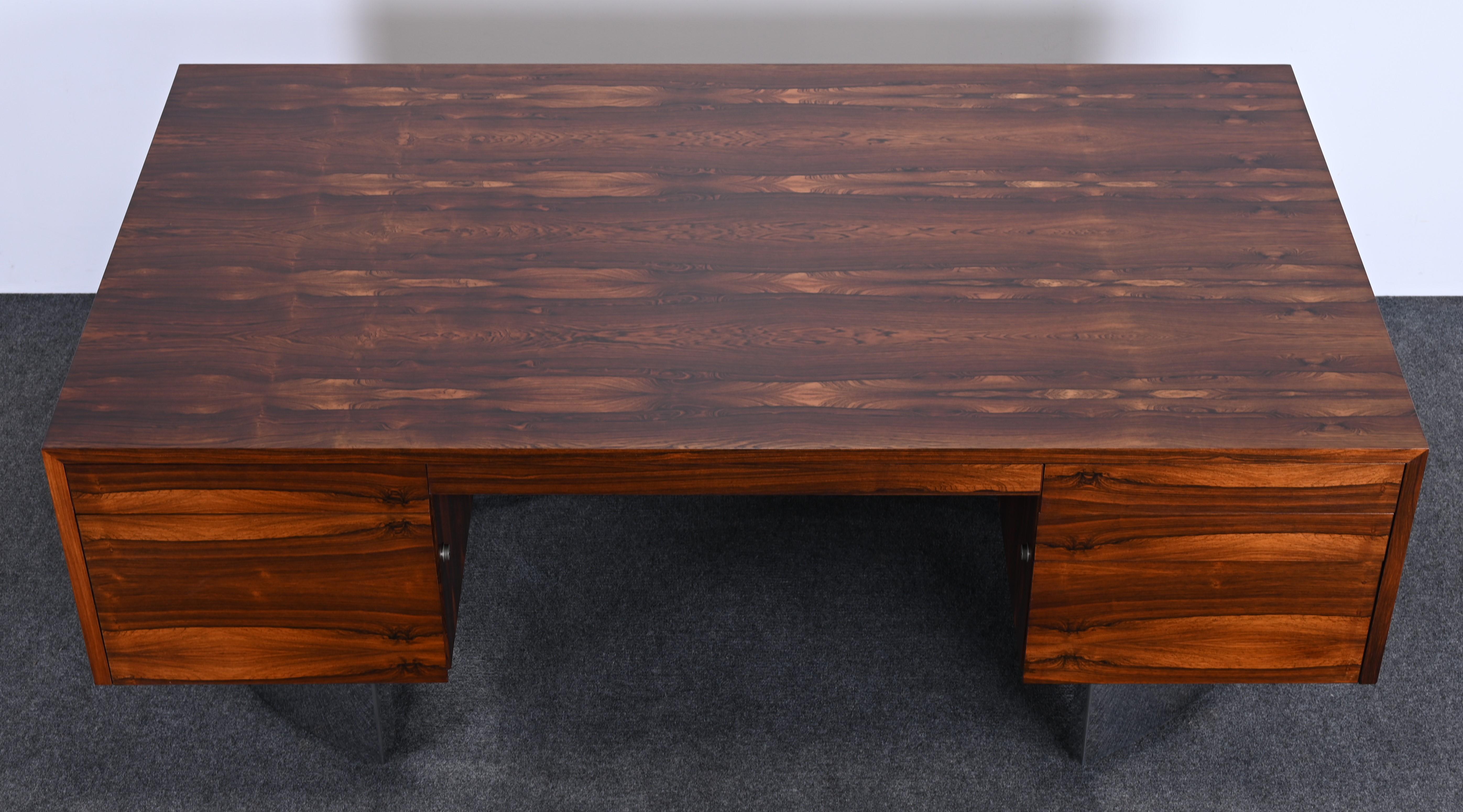 Danish Rosewood and Stainless Steel Executive Desk, 1960s In Good Condition In Hamburg, PA