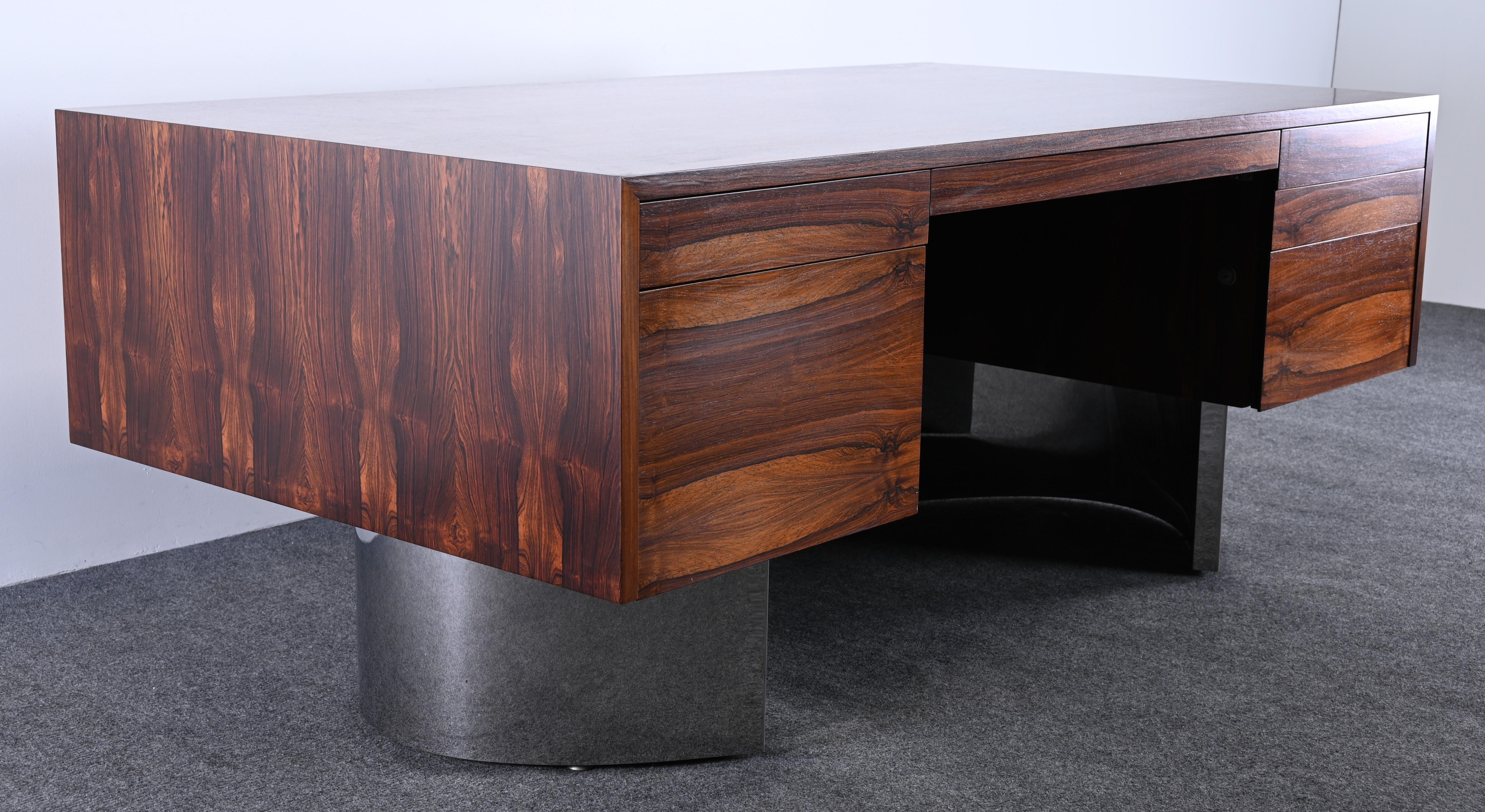 Mid-20th Century Danish Rosewood and Stainless Steel Executive Desk, 1960s