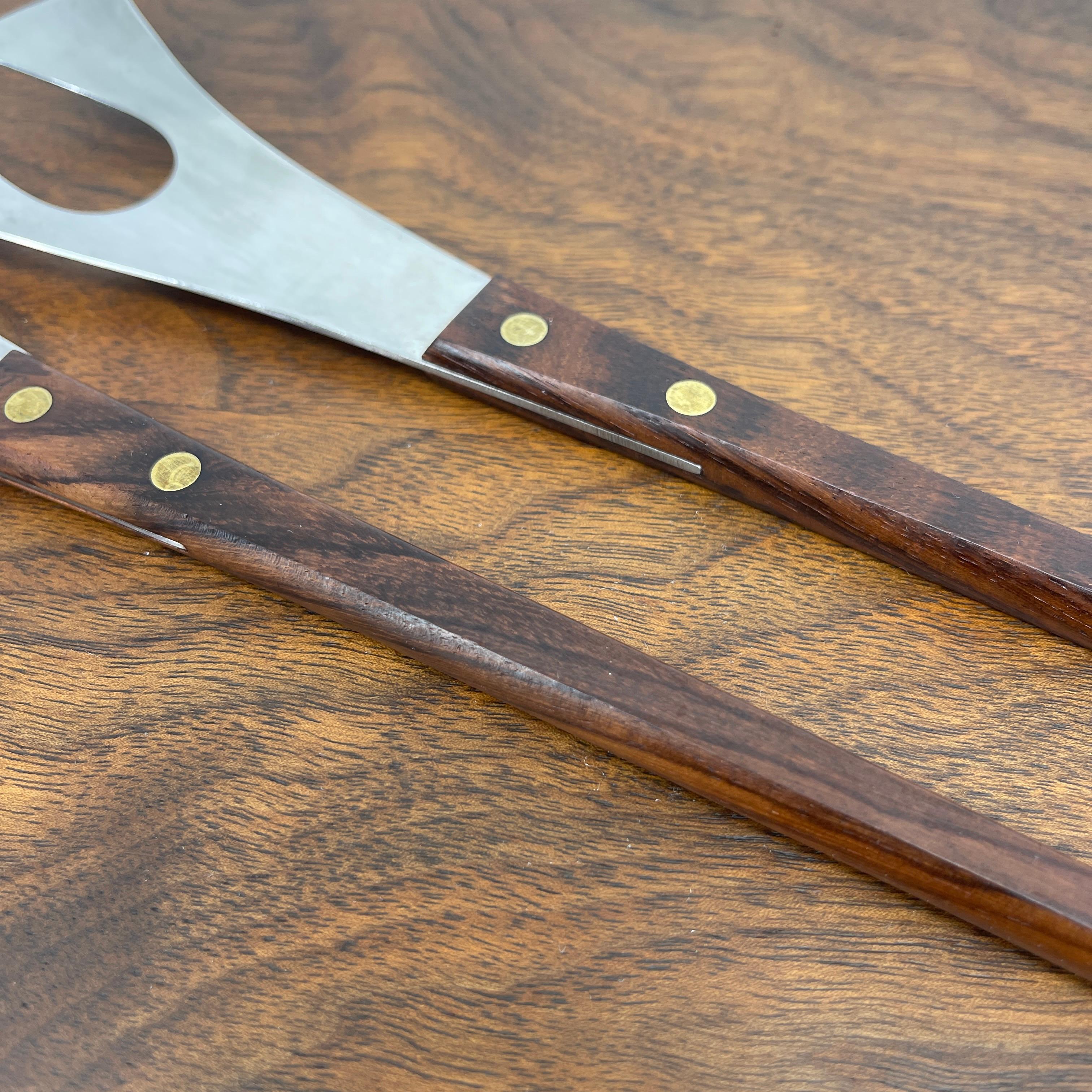 Hand-Crafted Danish Rosewood and Stainless Steel Salad Tongs, Mid-Century Modern For Sale