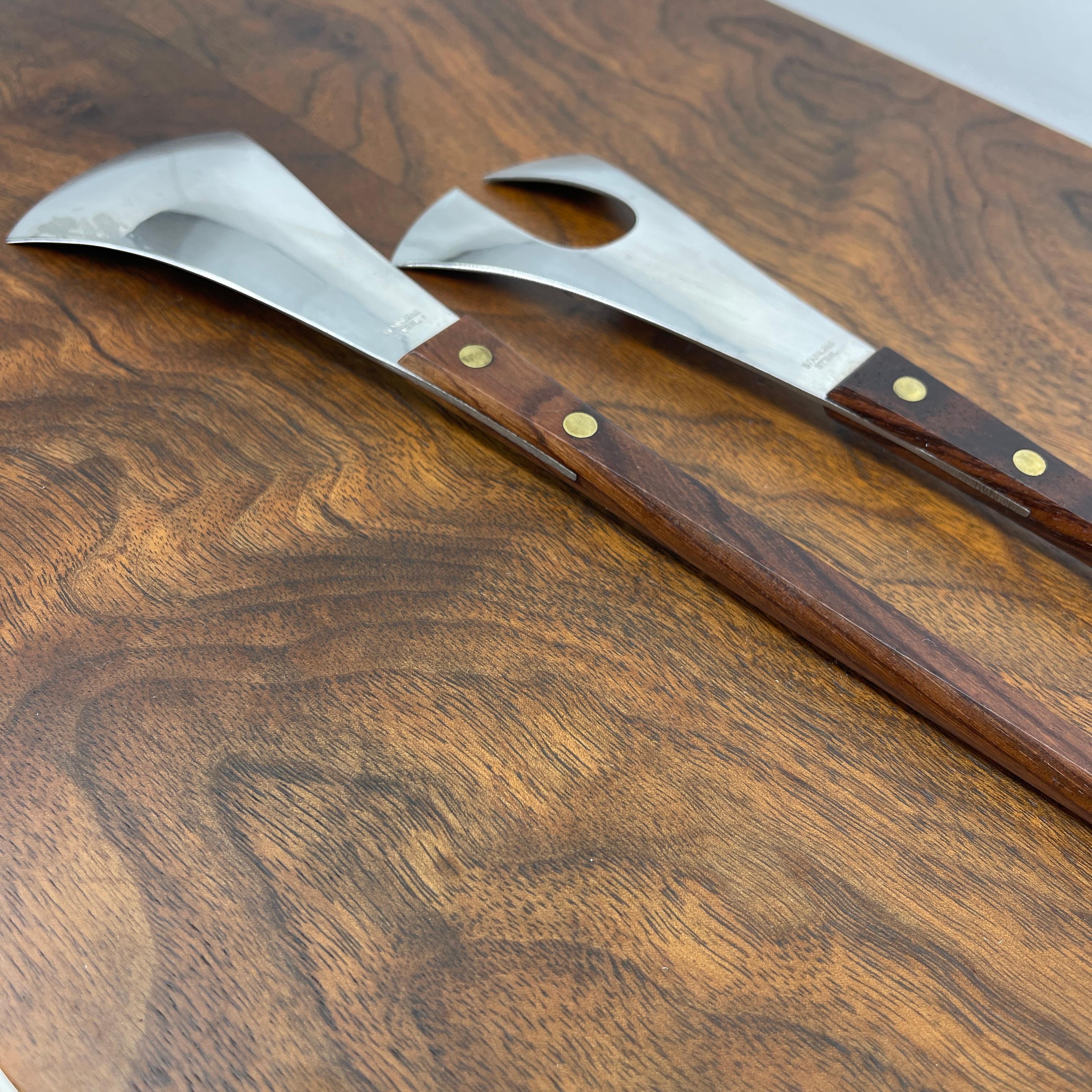 Danish Rosewood and Stainless Steel Salad Tongs, Mid-Century Modern For Sale 1